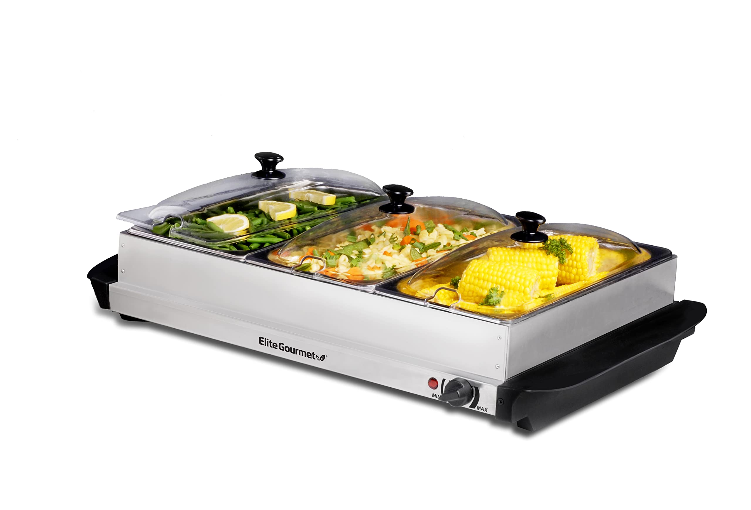 Elite Gourmet Ewm-6171# Triple 3 X 2.5 Qt. Trays, Buffet Server, Food Warmer Temperature Control, Clear Slotted Lids, Perfect Fo
