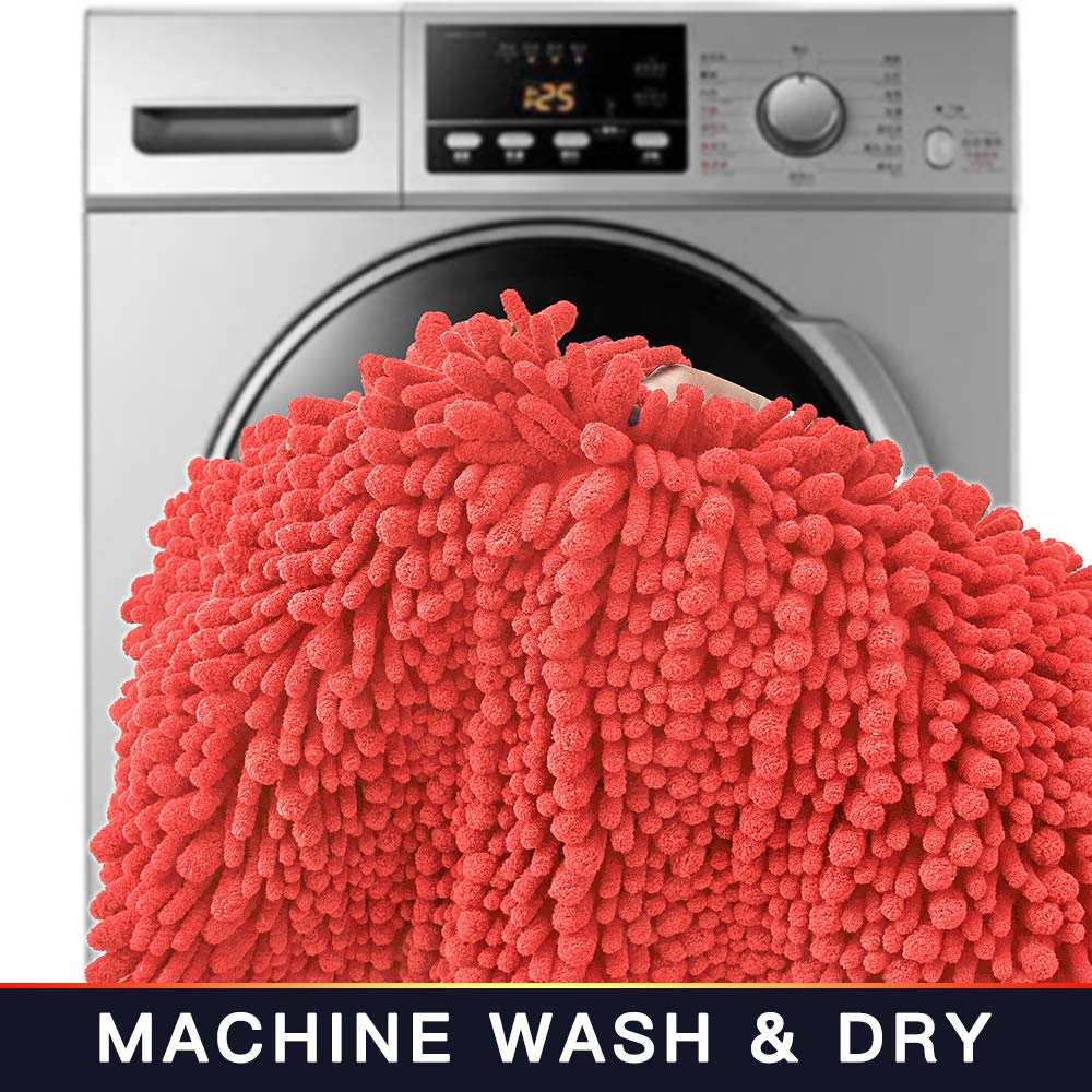 Walensee Bathroom Rug Non Slip Bath Mat (24X17 Inch Coral) Water Absorbent Super Soft Shaggy Chenille Machine Washable Dry Extra