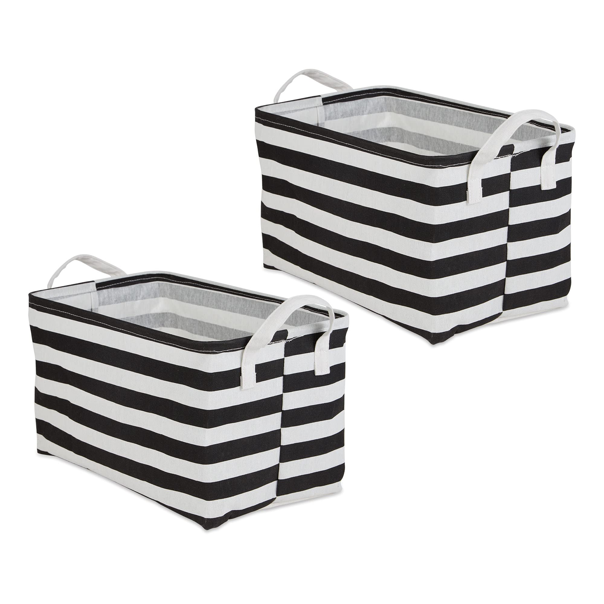 DII PE-Coated Cotton Polyester Laundry Bin Stripe Black Rectangle Large 10.5x17.5x10.5 (Set of 2)