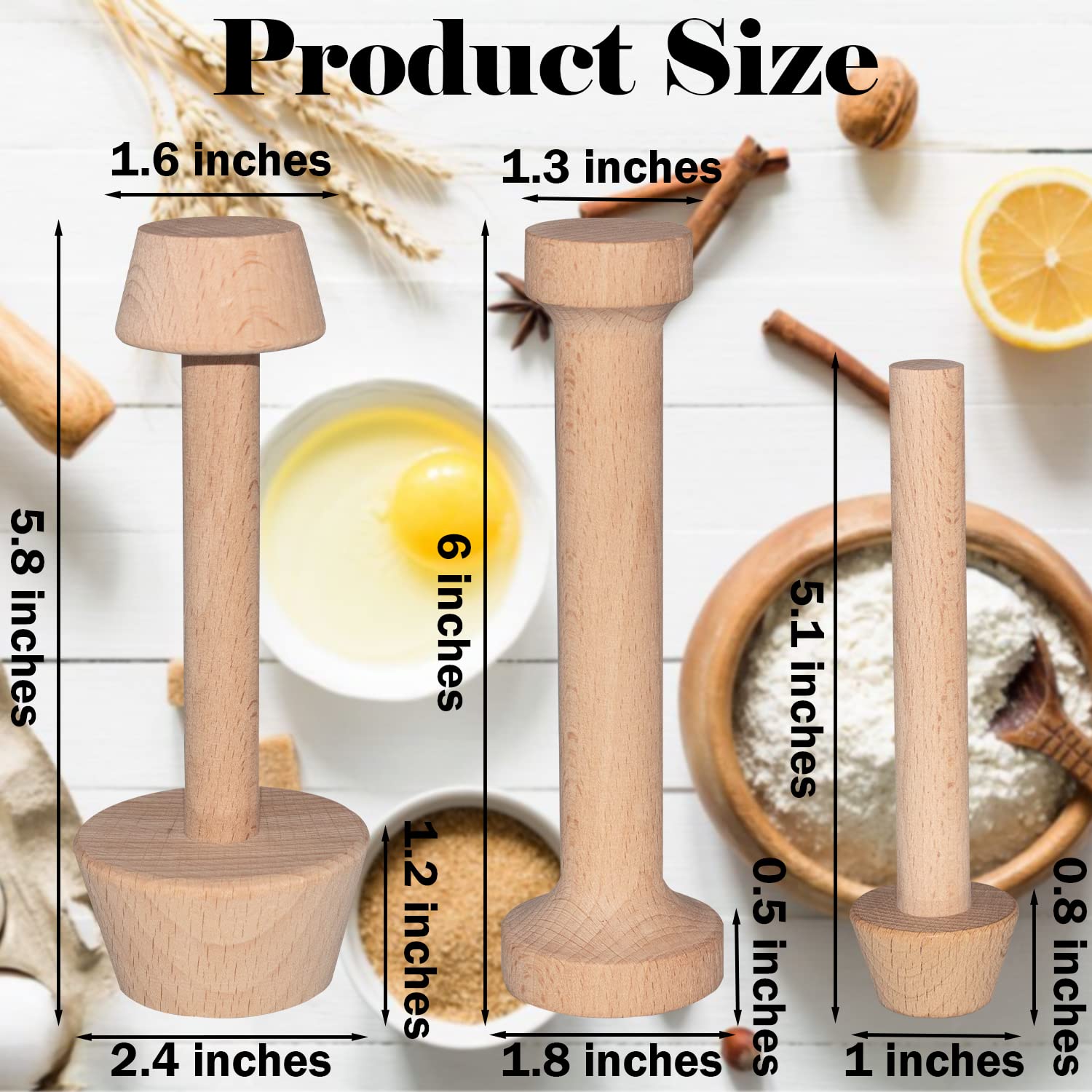 Dupiulk Wooden Tart Tamper Set, Double Side Pie Pastry Dough Tamper, Egg Tart Pan Mold Diy Cake Pastry Baking Tool For Mini Egg