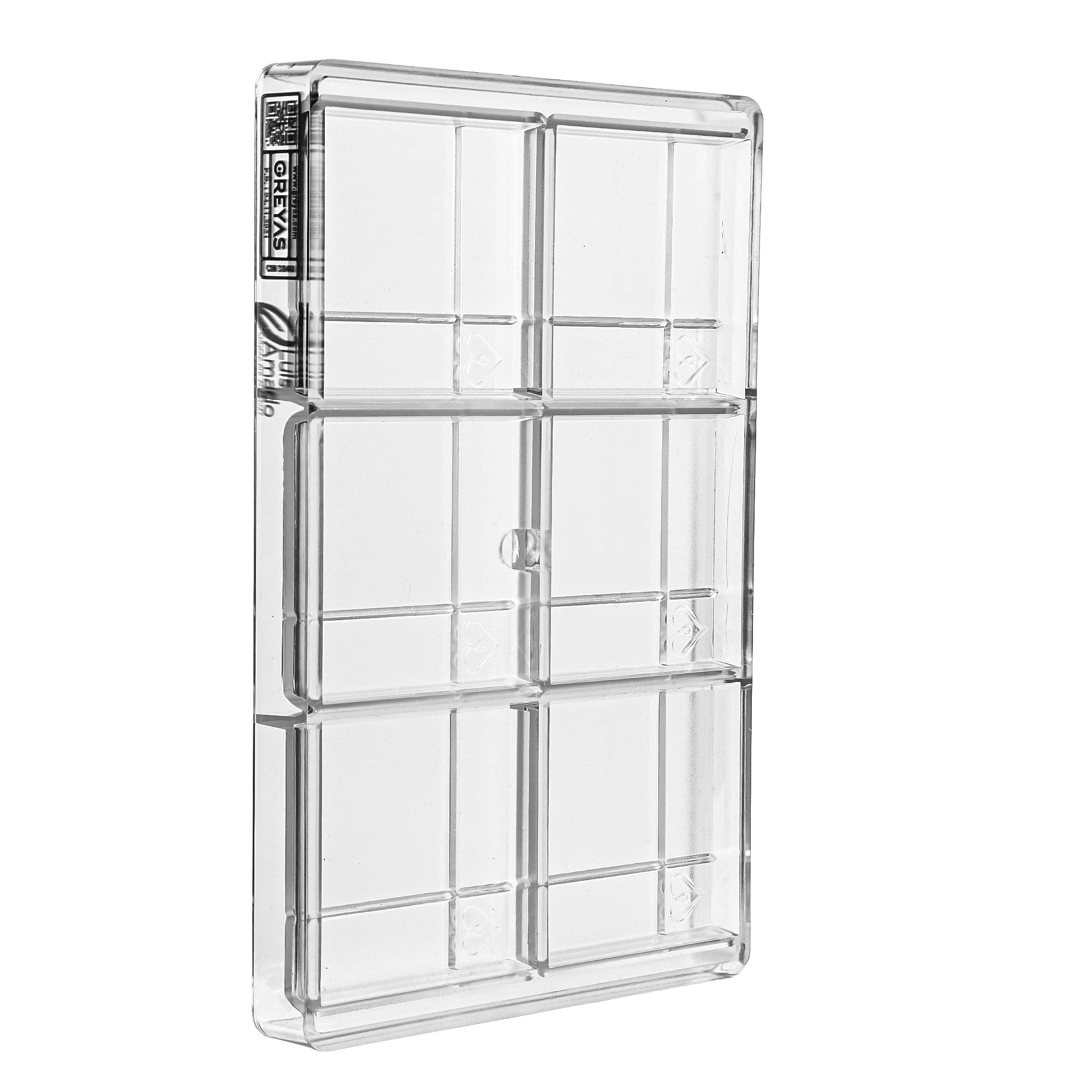 Greyas Cm 3840 Louis Amado Clear Polycarbonate Chocolate Mold Candy Mould With 6 Grooved-Square-With-Heart Cavities, Each 80Mm X