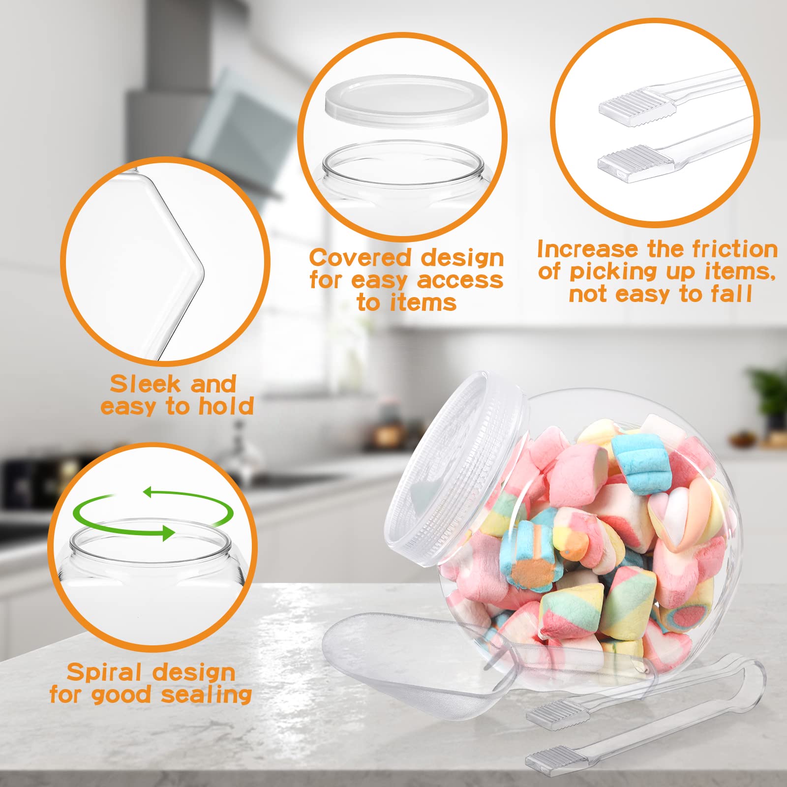 Sunnyray 6 Sets 51 Oz Plastic Candy Jars For Candy Buffet Candy Bar Containers For Party With Candy Scoops And Plastic Tongs Cle