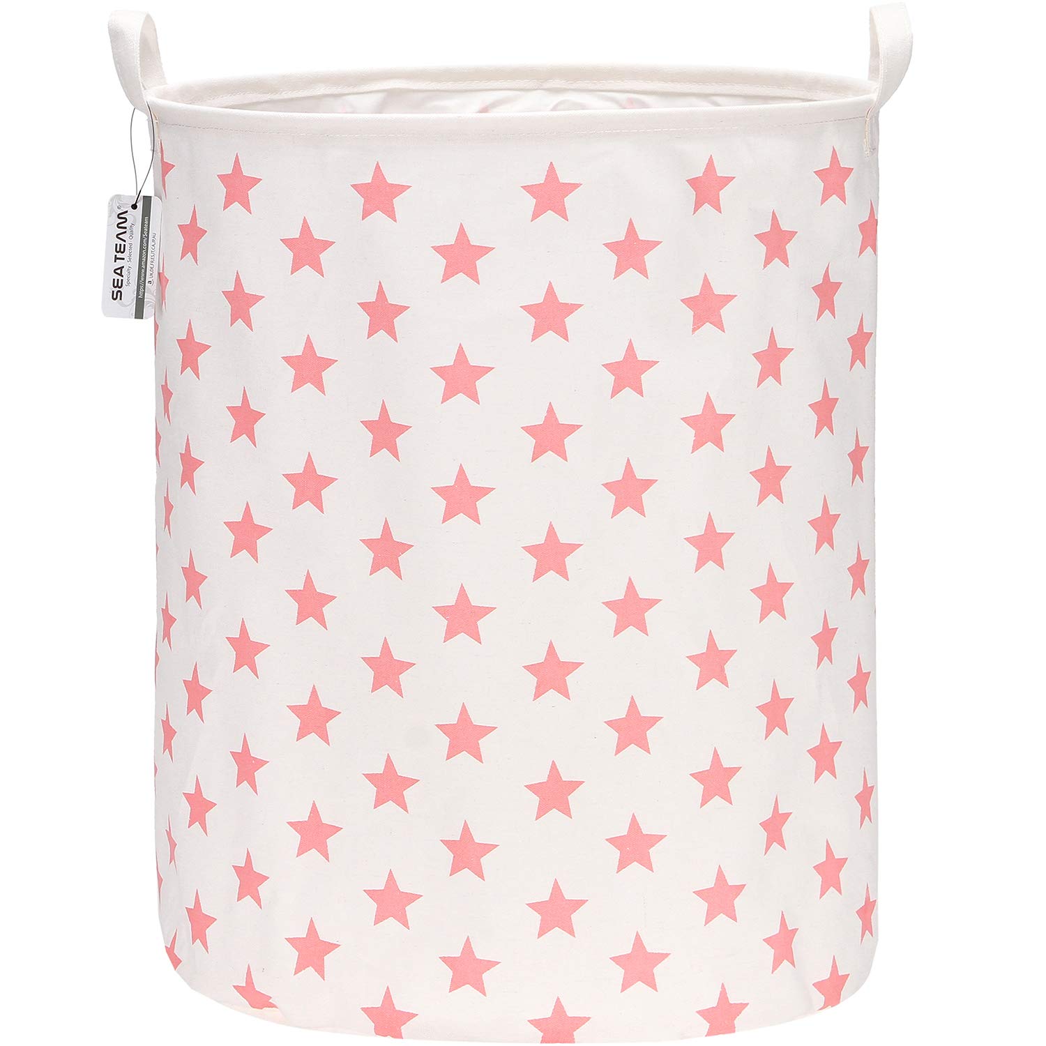 Sea Team 19.7 Inches Large Sized Waterproof Coating Ramie Cotton Fabric Folding Laundry Hamper Bucket Cylindric Burlap Canvas St
