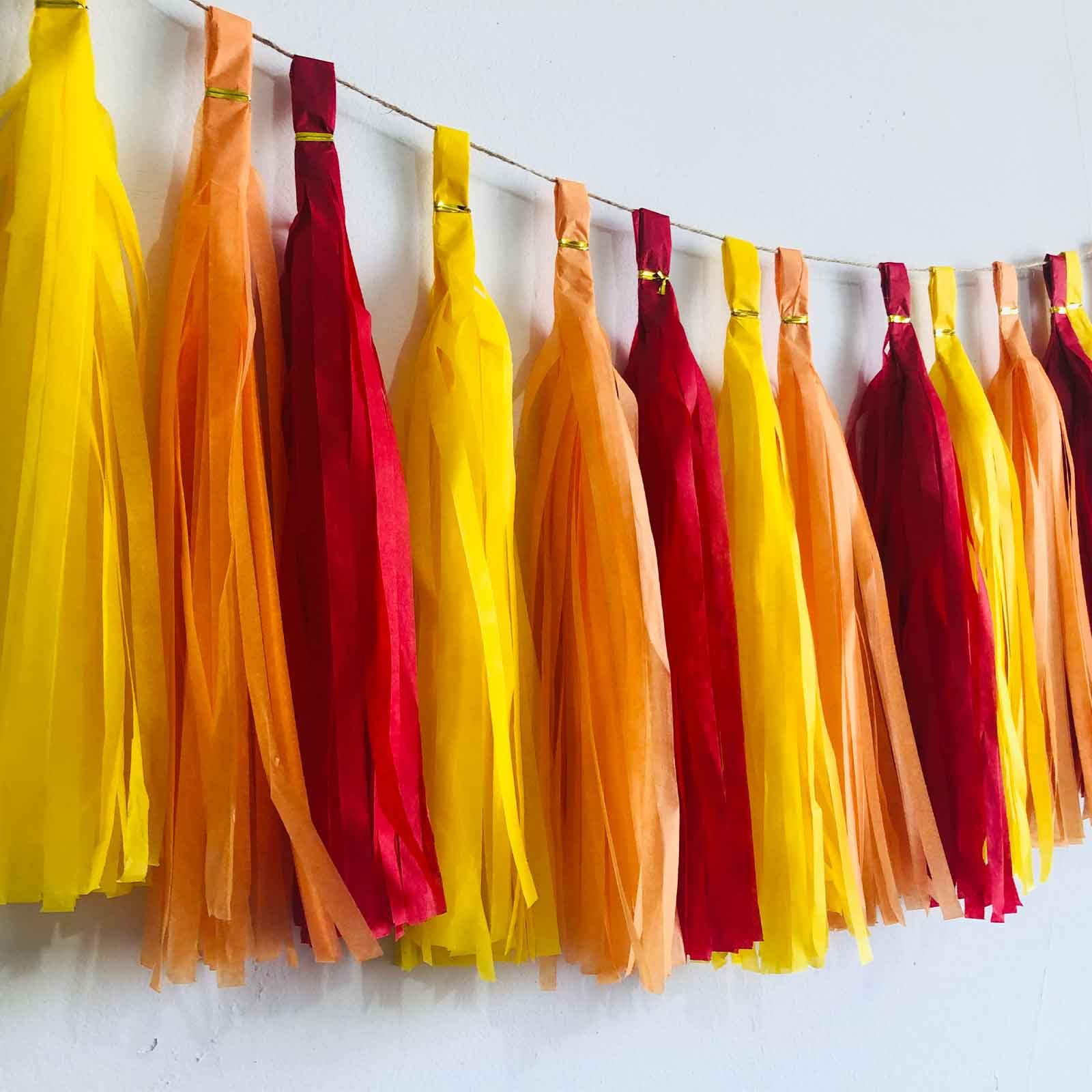 We Moment Red Orange Yellow Tissue Paper Tassels Party Tassel Garland Banner for Birthday Thanksgiving Party Decoration, DIY Kit