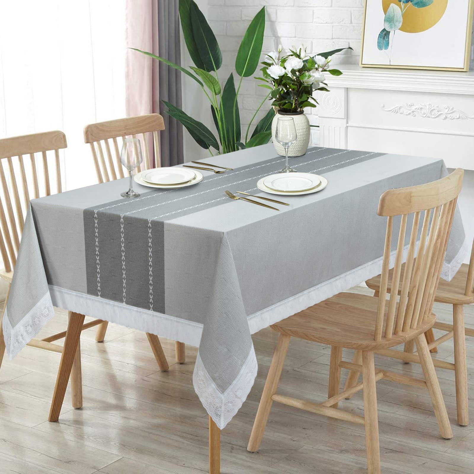 Jucfhy Vinyl Tablecloth With Flannel Backing,Plastic Waterproof Rectangle Tablecloths,Flannel Backed Table Cloth For Camping Din