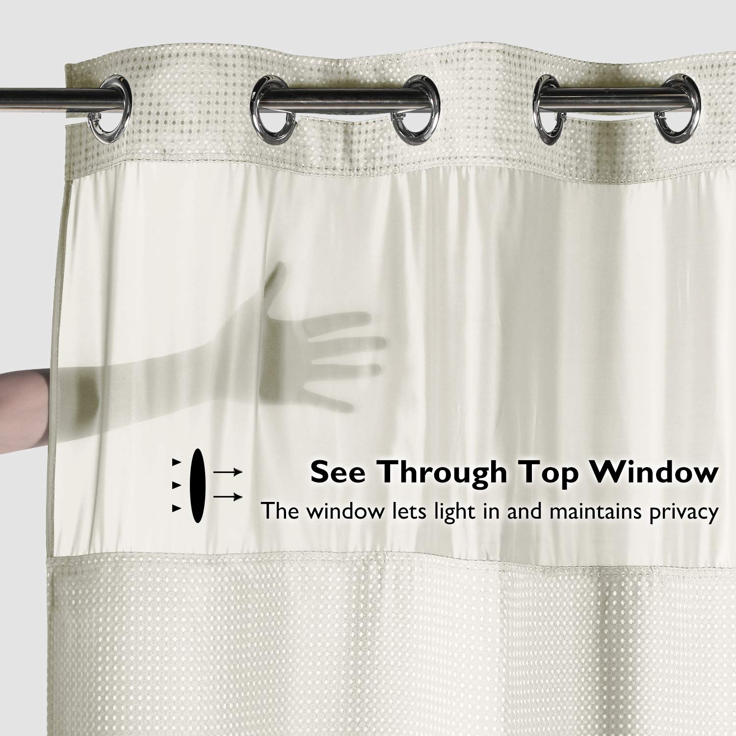 Lagute SnapHook Waffle Weave Fabric Hook Free Shower Curtain with Snap-in Liner  Extra Long Heavy Duty Bath Curtain with See Through Top  Hotel Grade  Machine Washable  71Wx84L  Cream
