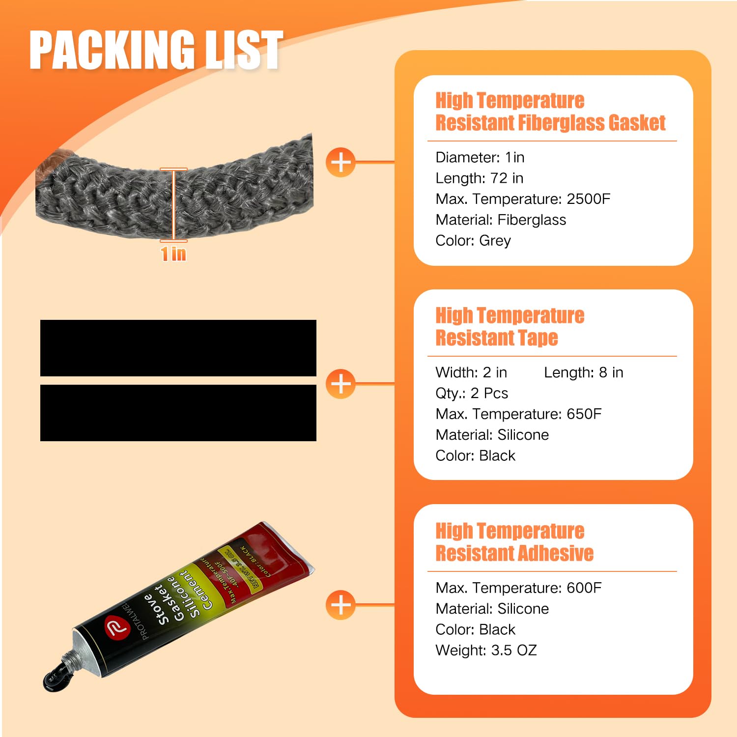 Protalwell Wood Stove Gasket, 1'' Wood Stove Door Gasket Kit, Gasket Rope Replacement For Stove Or Fireplace Doors, Grey Color F