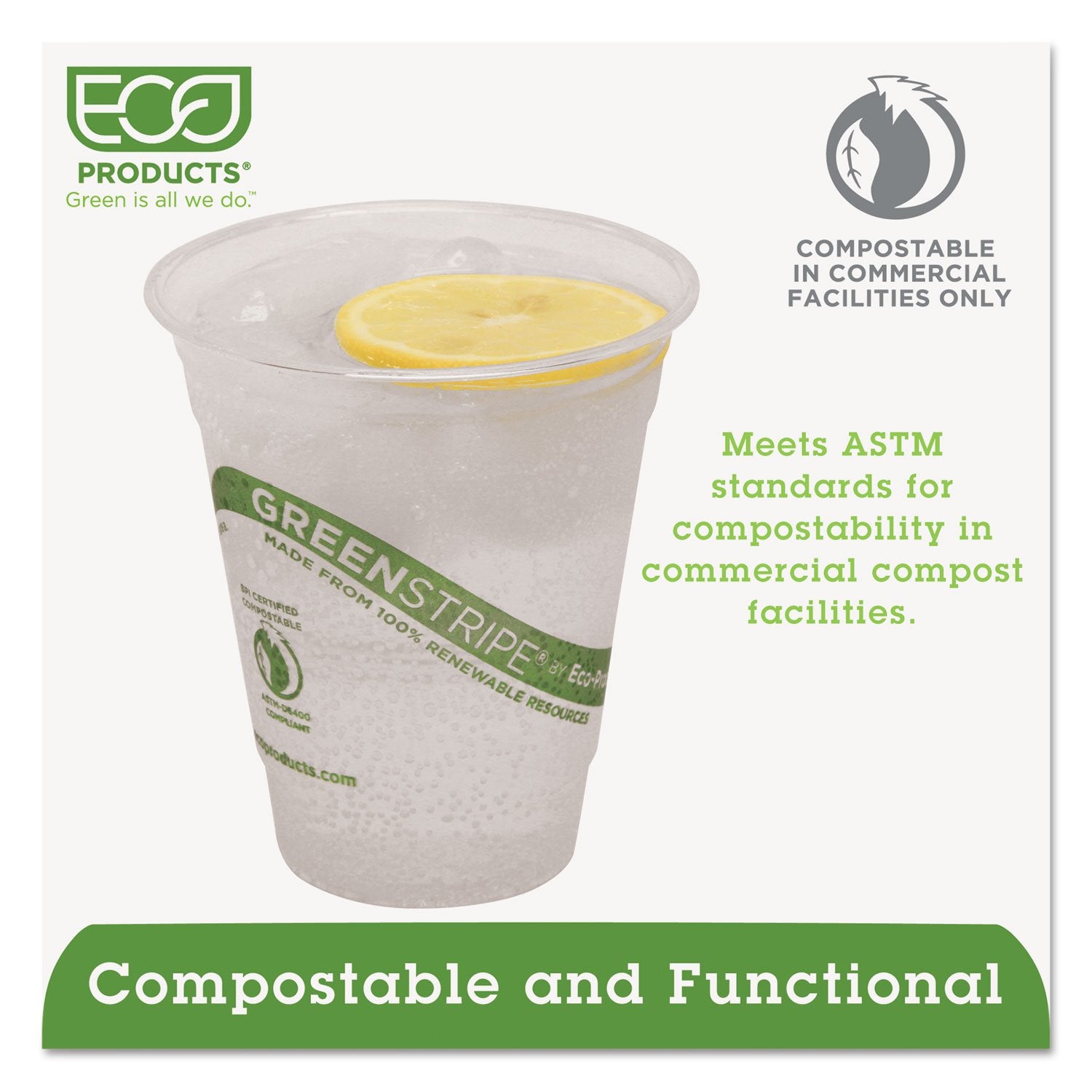 Eco-Products Epcc12Gs Greenstripe Renewable & Compostable Cold Cups - 12Oz., 50/Pk, 20 Pk/Ct