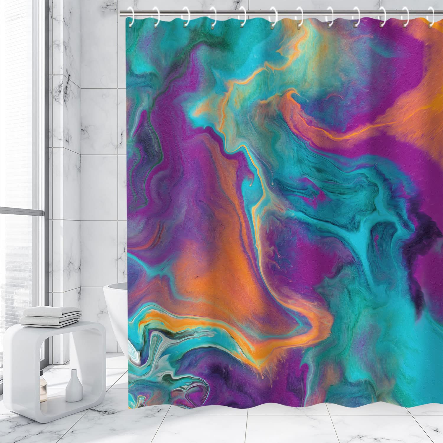 RosieLily Abstract Shower Curtain  Orange Shower Curtain  Colorful Shower Curtain  Teal Shower Curtain  Purple Shower Curtain Sets with 12 Hooks  72Wx72H