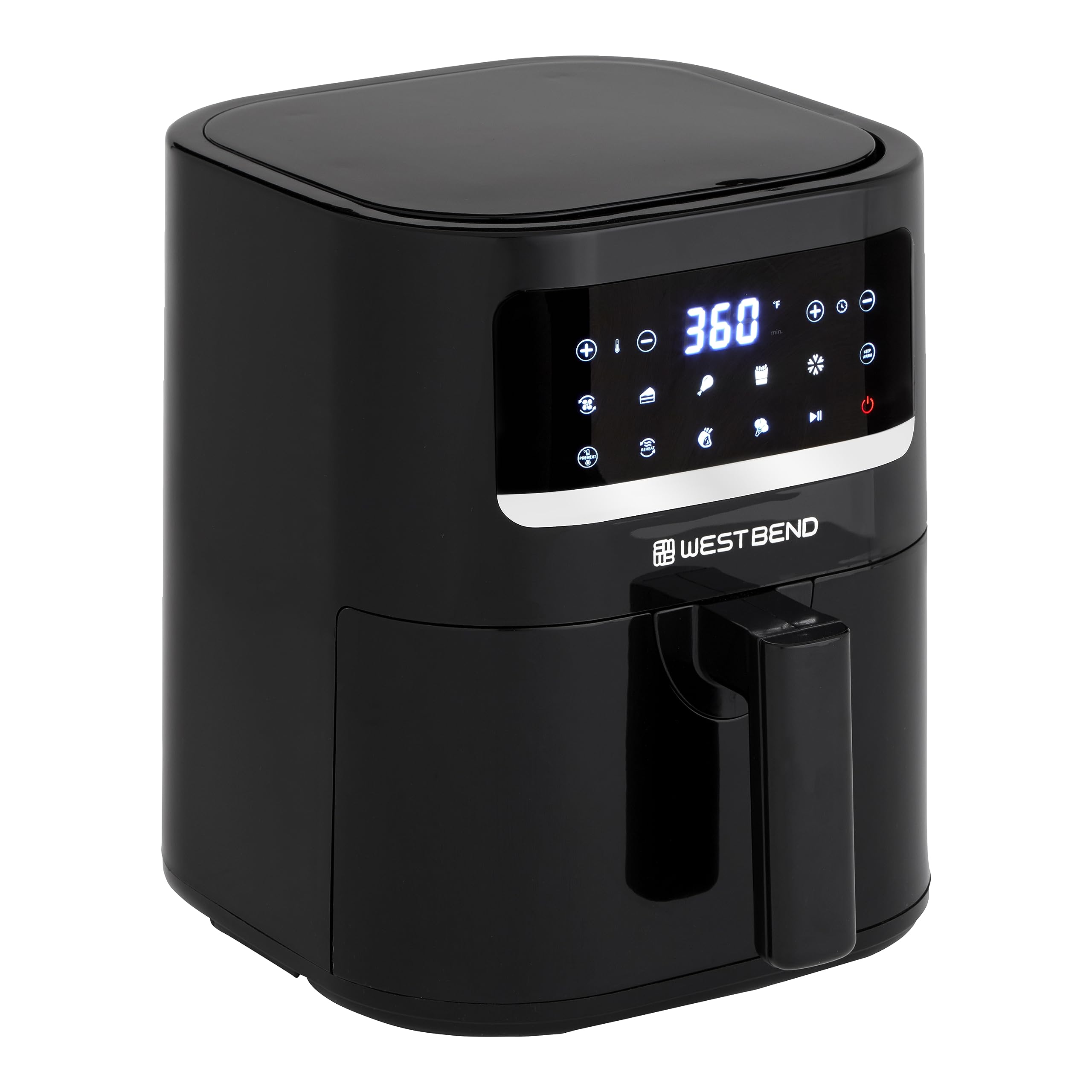 West Bend Compact Air Fryer 5-Quart Capacity with Digital Controls and 10 Cooking Presets, Nonstick Frying Basket, 1500-Watts, B
