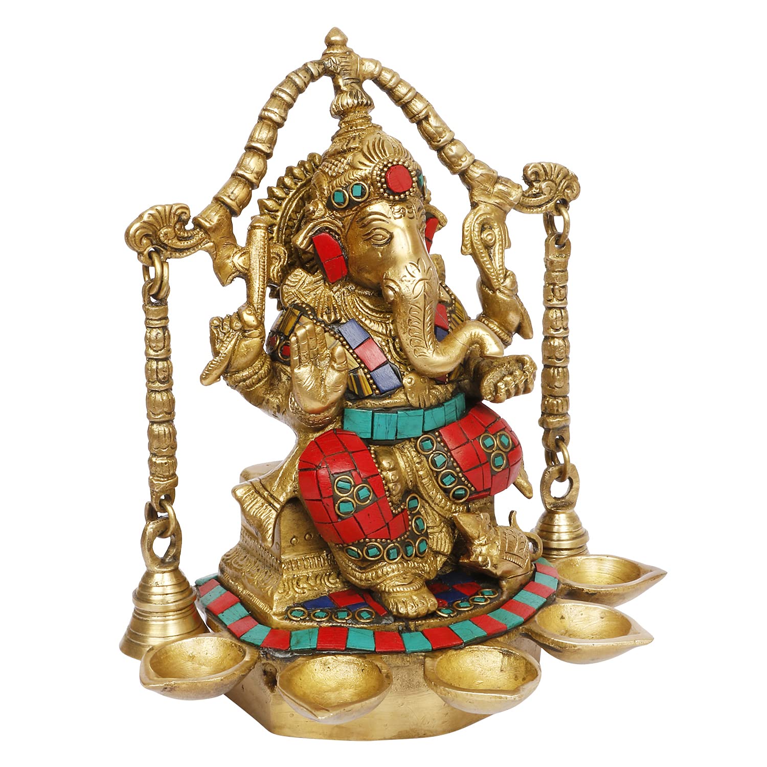 Kartique Brass Ganesh Bhagwan Idol Ganesha Statue Ganpati Murti For Home Entrance Decor Diwali Gift Ganesha With Multi Diya And