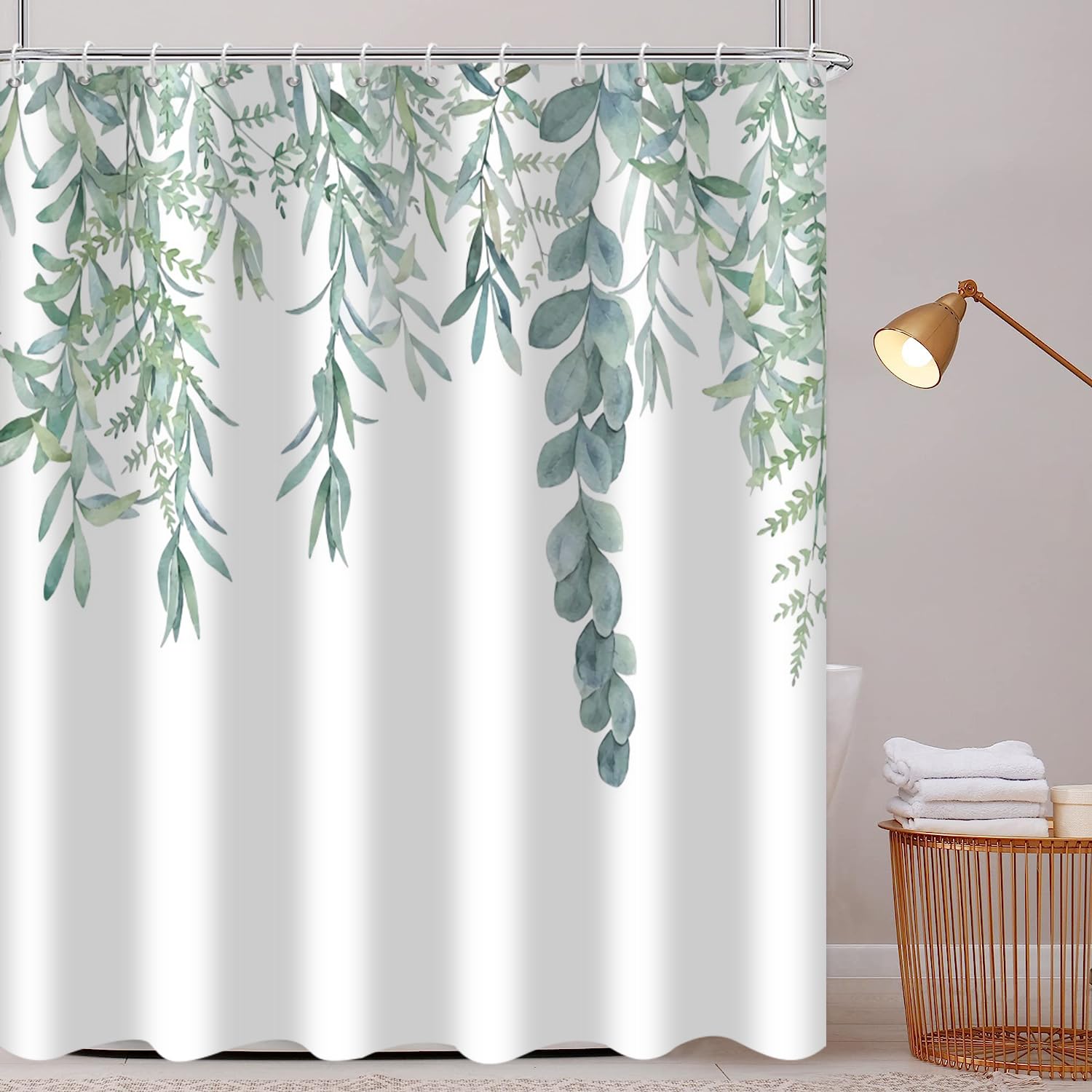 Gcirec Botanical Shower Curtains, Watercolor Eucalyptus Leaf Plant Green Bathroom Curtain For Bathtub Home Decoration Waterproof