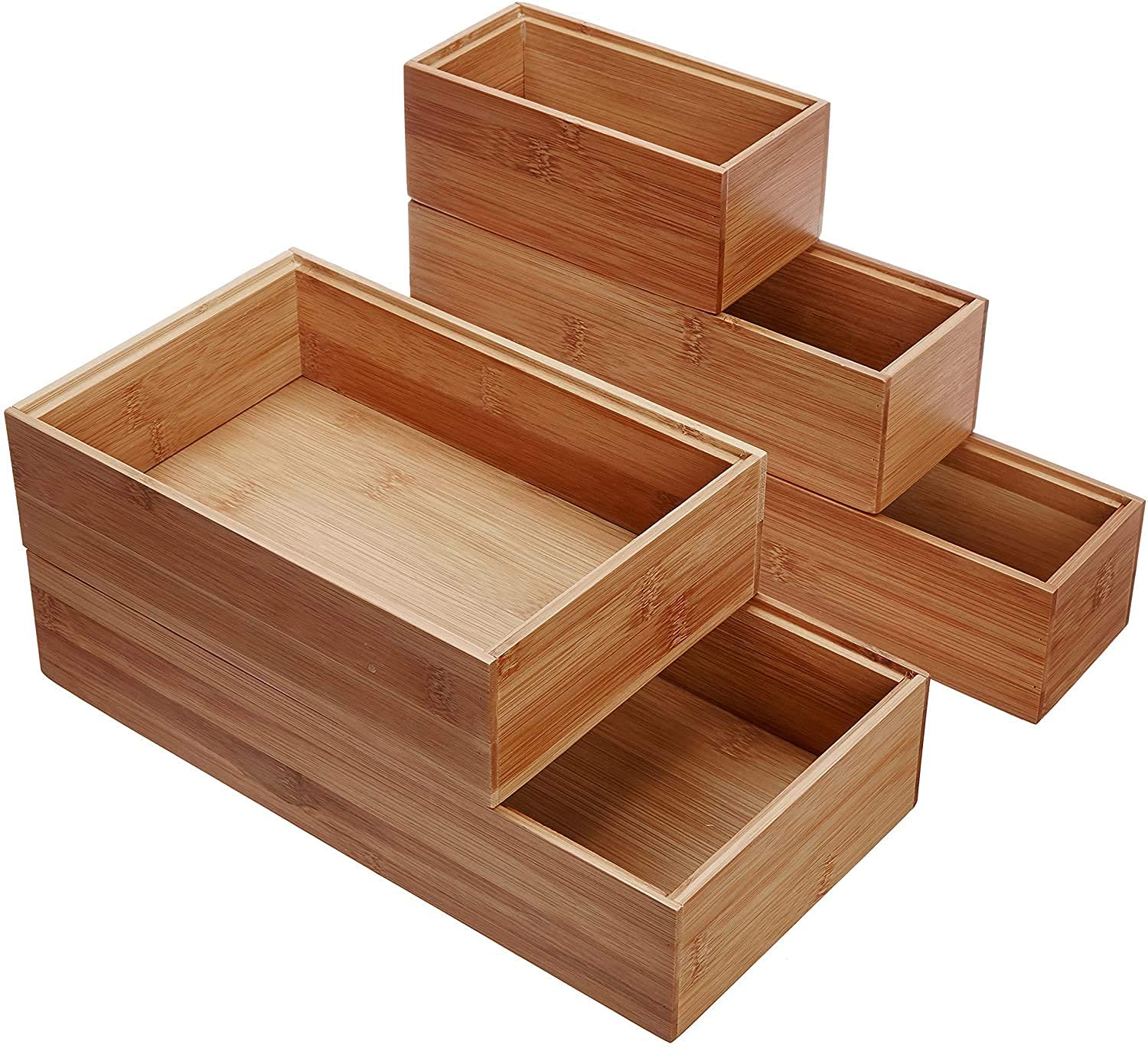 Lipper International 88005 Bamboo Wood Drawer Organizer Boxes, Assorted Sizes, 5-Piece Set