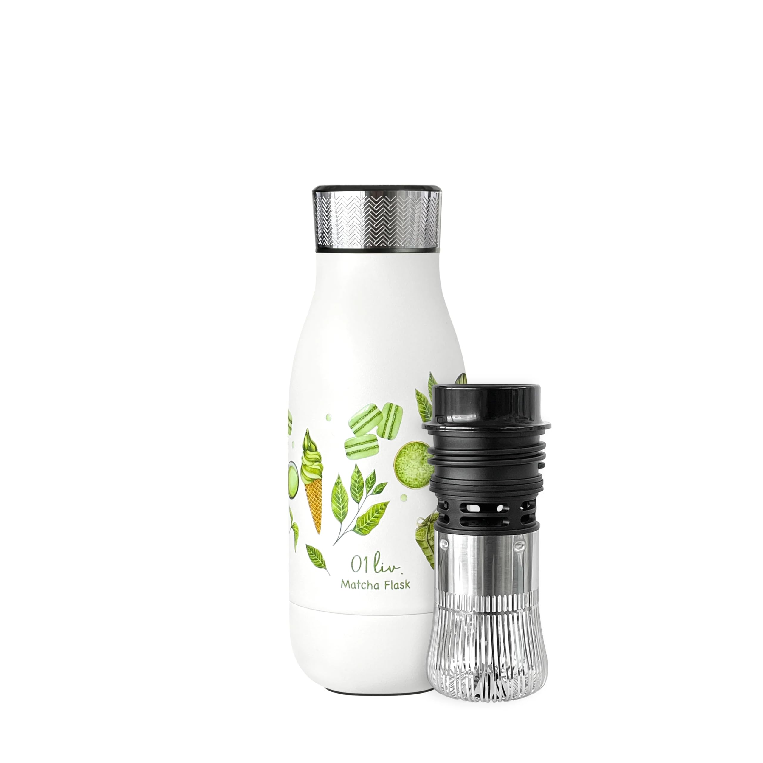 Flask Bottle with Matcha Whisks in Matcha White