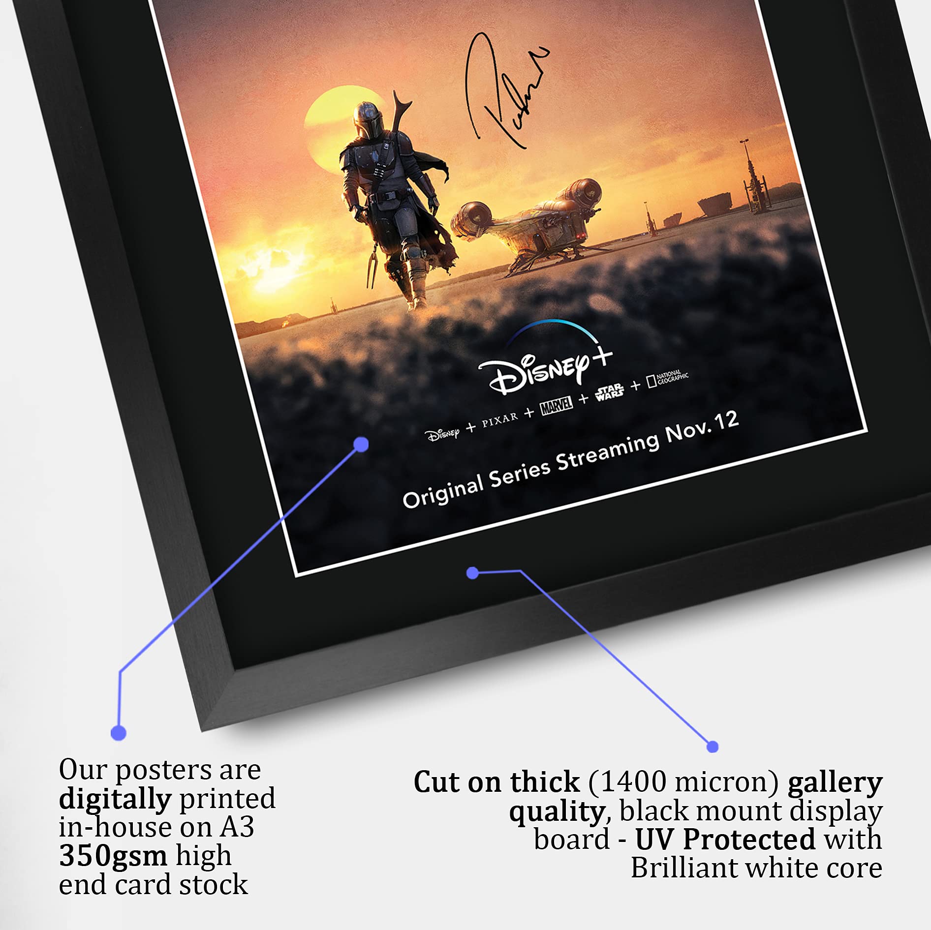 Hwc Trading The Mandalorian Pedro Pascal 16 X 12 Inch Framed Gifts Printed Signed Autograph Picture For Tv Memorabilia Fans - 16