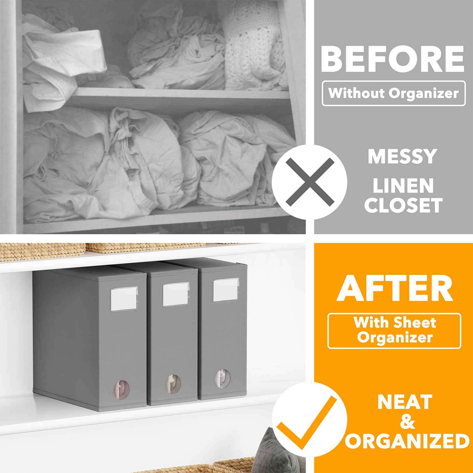 SpaceAid 3 Pack Bed Sheet Organizers and Storage, Foldable Sheet Organizer for Linen Closet, Sheets Set Folder Keeper with Windo