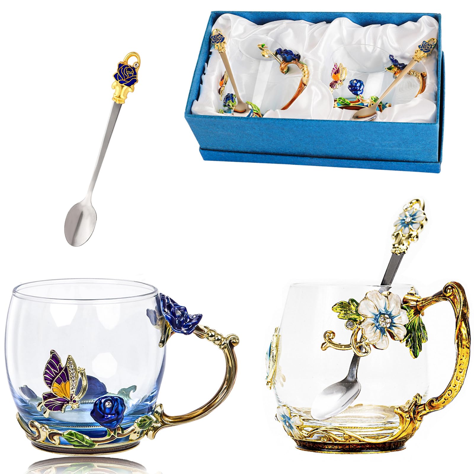 Tea Cup Glass Coffee Mugs,Fancy Tea Cup Set Birthday Christmas Valentines Day Gift Idea for Tea Lover and Women Novelty Coffee 