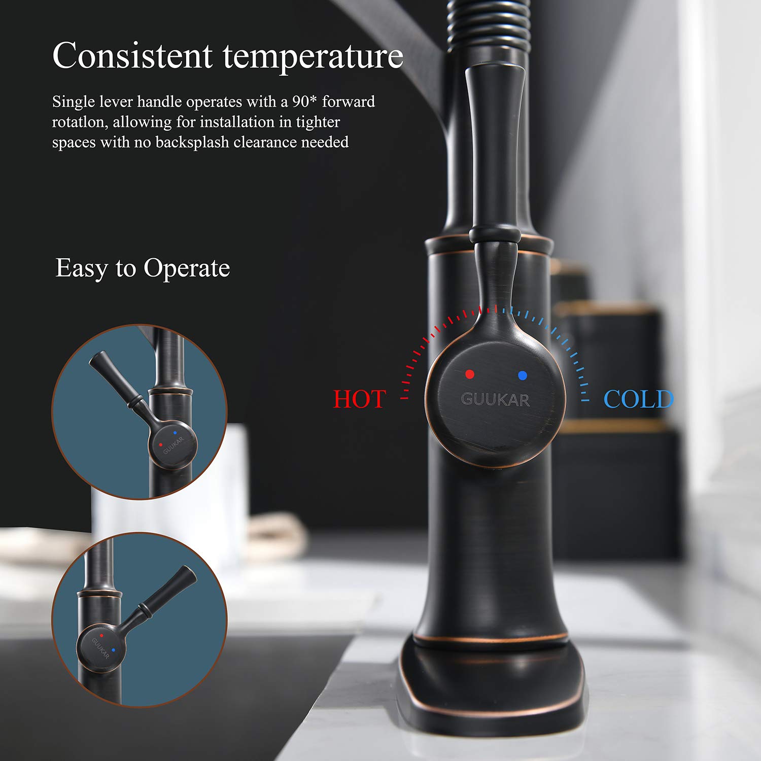 GUUKAR Bronze Kitchen Faucet with Pull Down Sprayer  Oil Rubbed Bronze Single Handle High Arc Commercial Farmhouse Kitchen Sink Faucet with Deck Plate