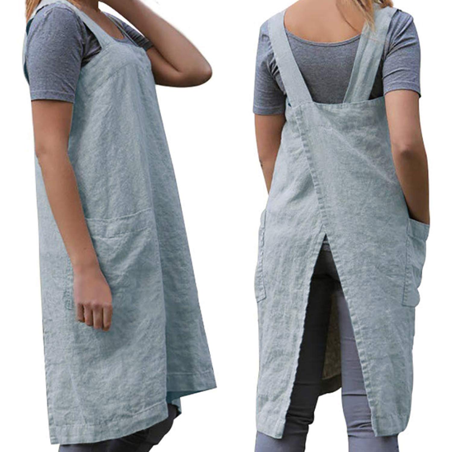 Women 'S Cross Back Pinafore Apron With Large Pockets Home Kitchen, Restaurant, Coffee House,Cooking Gardening Works