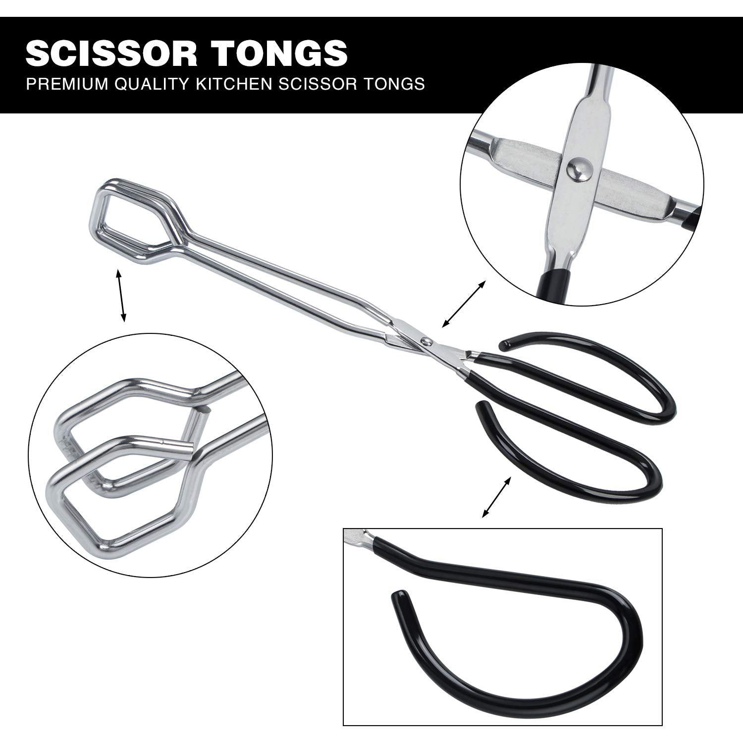 Msy Bigsunny Stainless Steel Scissor Tongs Heavy Duty Cooking Tongs With Soft Handles (2, Black 10'' + 10'')