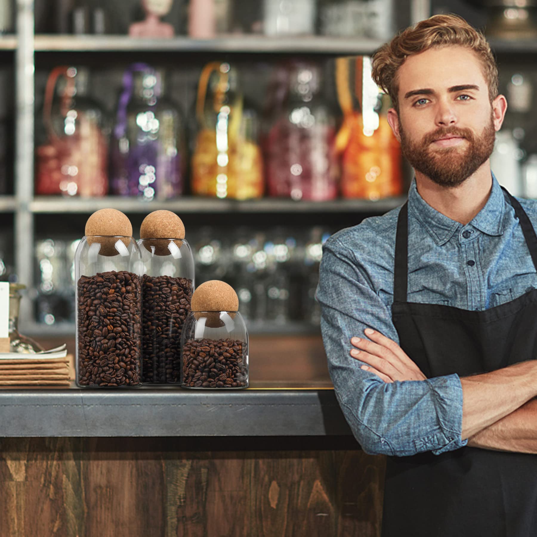 Comsaf 16Oz Glass Storage Container With Ball Cork, Small Glass Jar With Cork Lids, 3 Pack Candy Jar, Decorative Jar, Cute Jar F