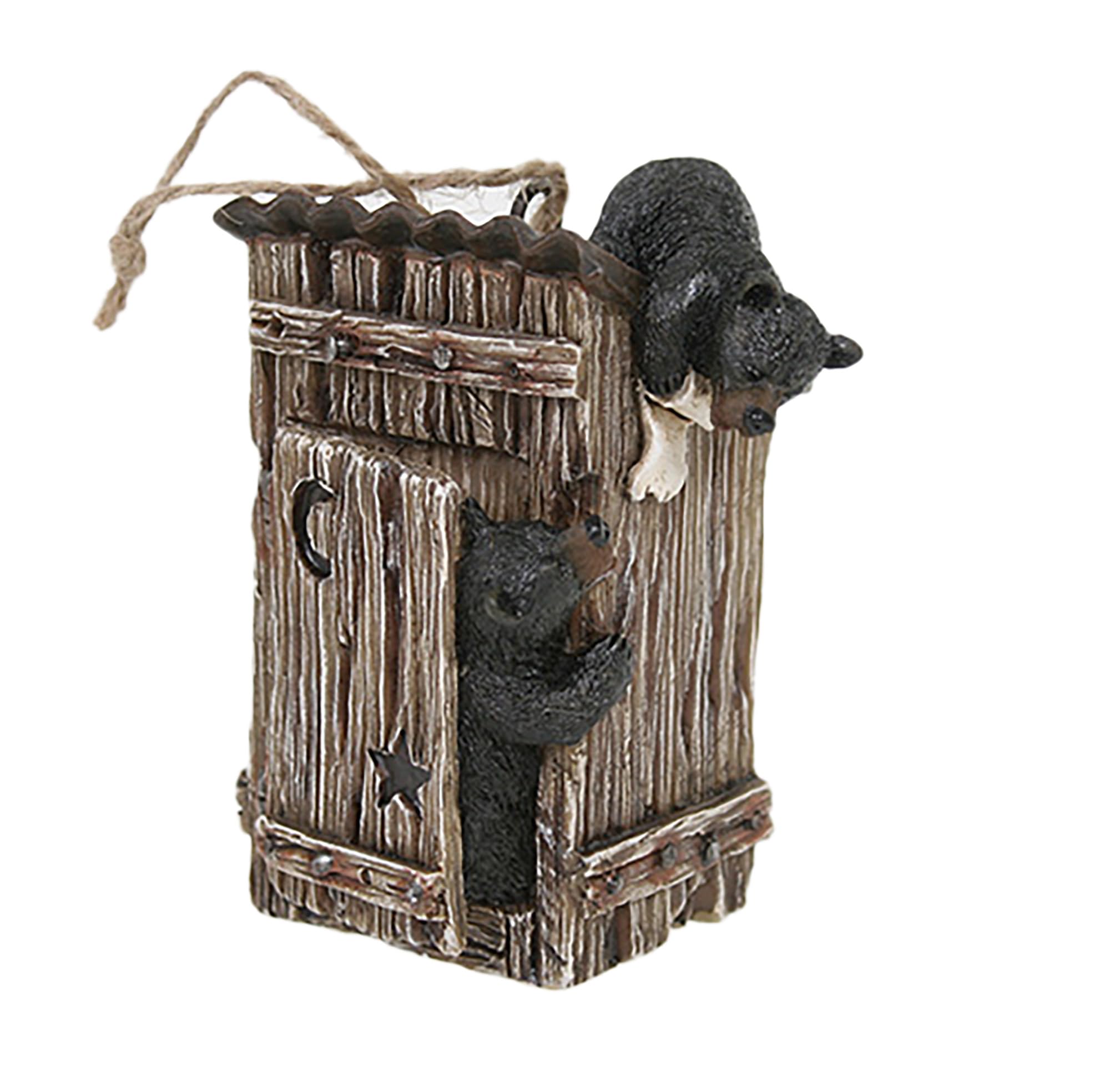 Slifka X9318 Teddy Bear Outhouse Woodland 4 x 2.5 inch Brown and Black Resin Stone Collectible Hanging Figurine Christmas Holida