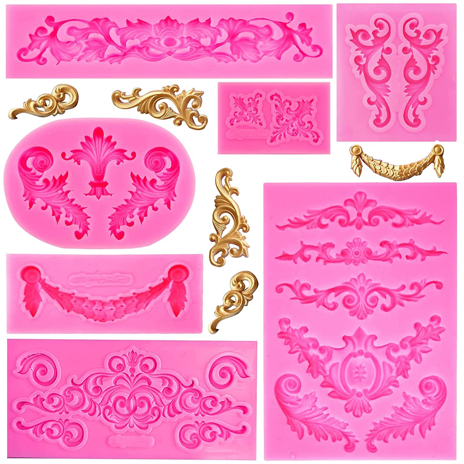 Baroque Style Silicone Molds, Curlicues Scroll Lace Fondant Molds, Vintage Relief Flower Mould Filigree 3D Clay Mold For Gummy S
