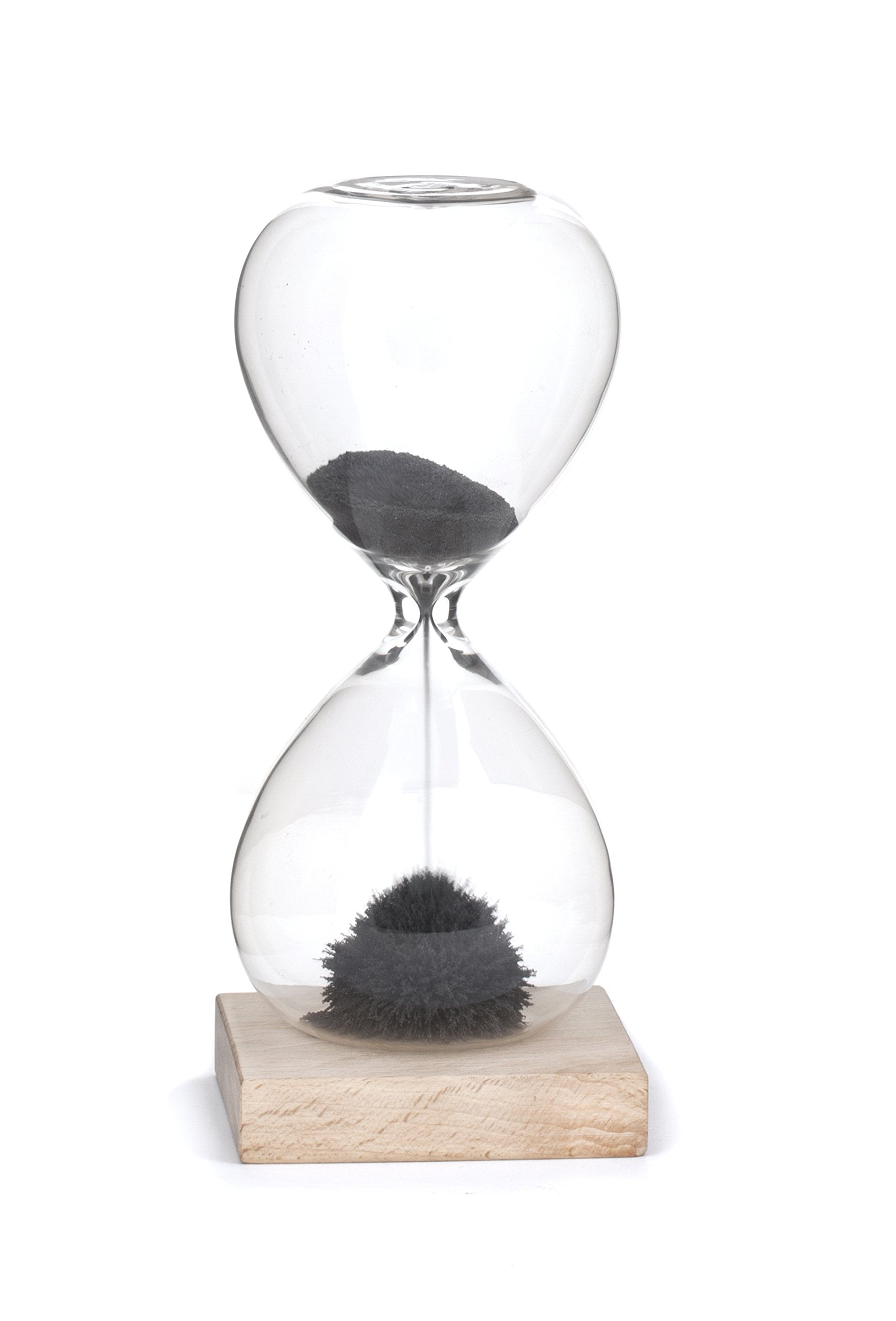 Kikkerland One Minute Timer Countdown Black Magnetic Sand Hourglass, Wood Base, Stalagmite