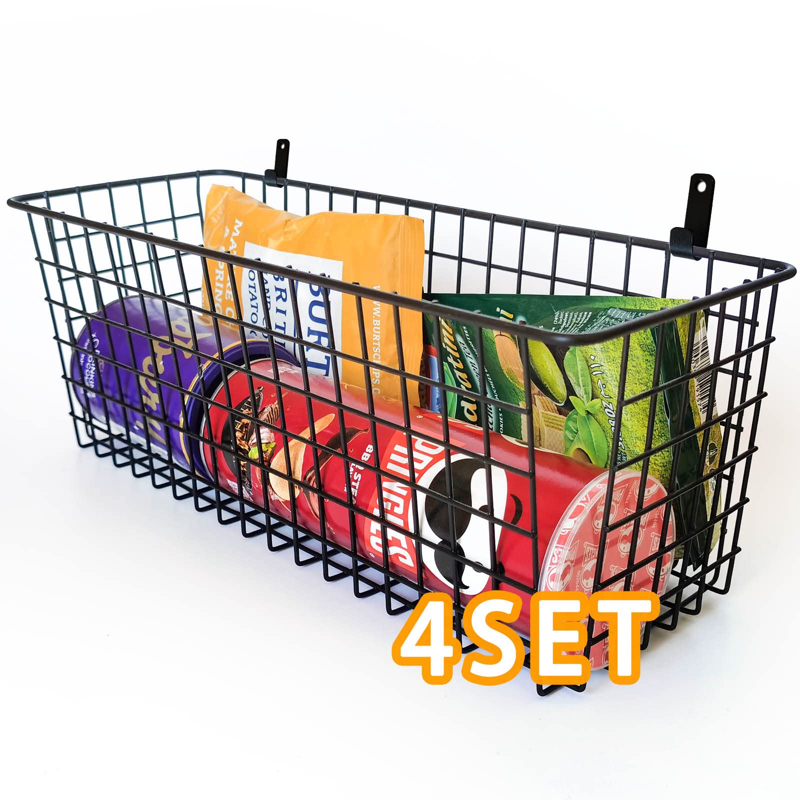 Viloth Wall Basket, 4 Set Extra Large Hanging Baskets For Organizing With Hooks, Rustic Farmhouse Decor, Wall Mount Metal Basket