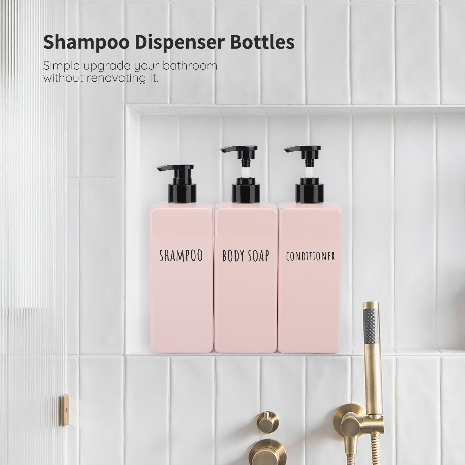 Segbeauty Refillable Shampoo And Conditioner Bottles, 3Pcs 16.9Oz Square Plastic Bathroom Soap Dispenser Set, 500Ml Empty Shower
