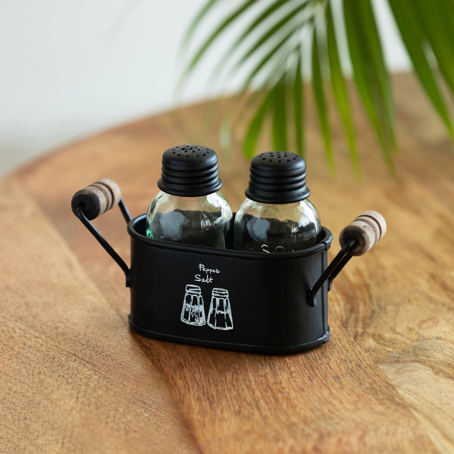 Exclusivelane Mason Bottle Glass Salt And Pepper Set For Dining Table With Iron Holder (Set Of 2, 60 Ml) | Pepper & Salt Conta