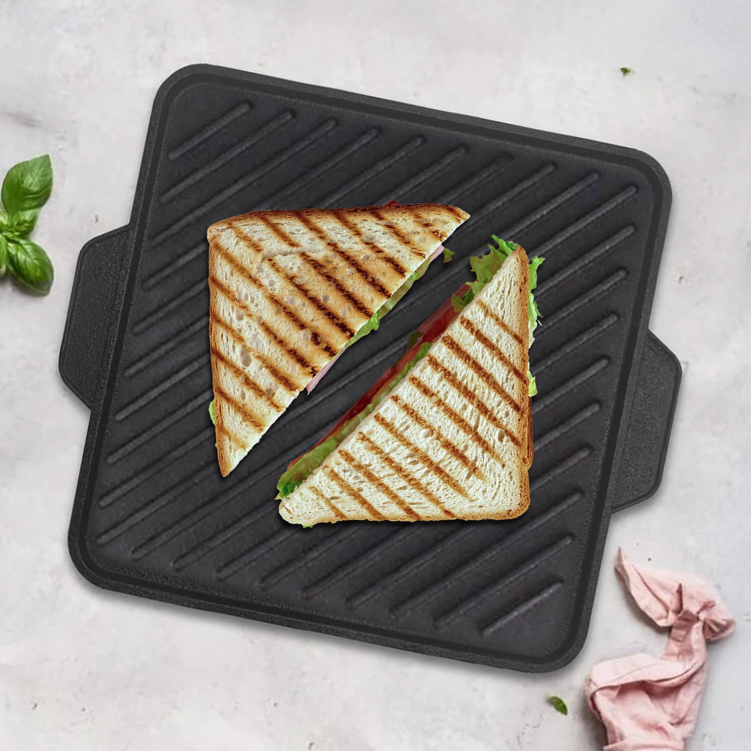 Urbanfix PreSeasoned Cast Iron 2 In 1 Grill And Griddle Pan 10 Inch| Reversible Tawa For Dosa | NonStick No Chemical Coating I