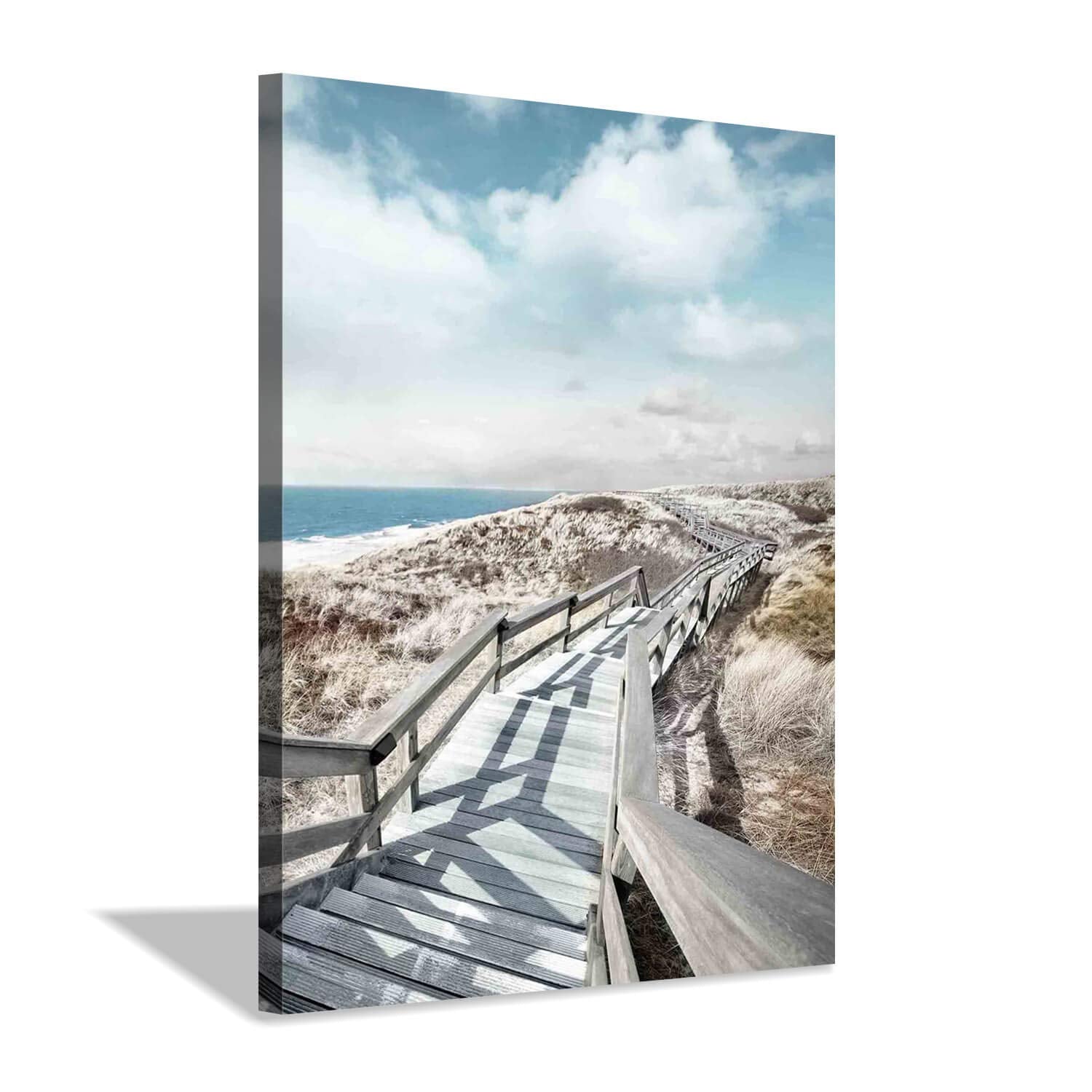 Beach Pier Canvas Wall Art: Boardwalk Stair Picture Graphic Art Painting For Wall Decor(12''X16'')