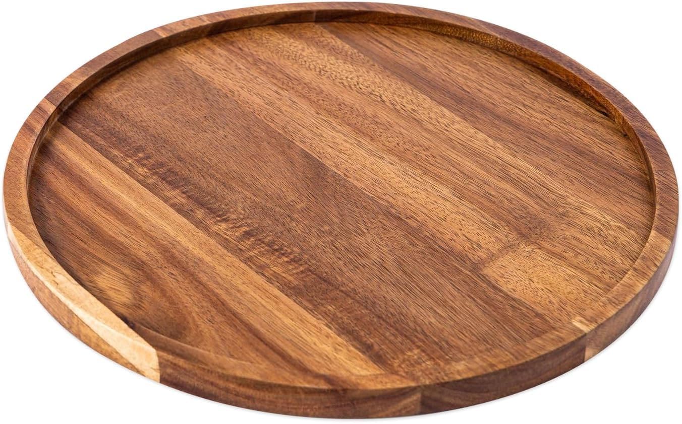 Shahaz Crafts Decorative Round Wooden Tray For Decor Beautiful Acacia Wood Plate Platter For Kitchen Dining Room Table The Perfe