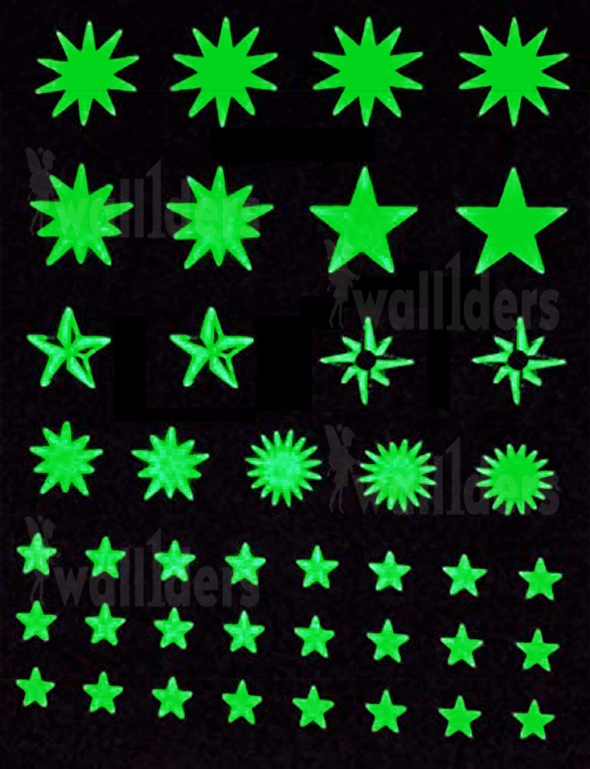 Wall1Ders Green Color Fluorescent Night Glow In The Dark Star Vinyl Wall Sticker, Stars For Ceiling, Radium Stickers For Bedroom