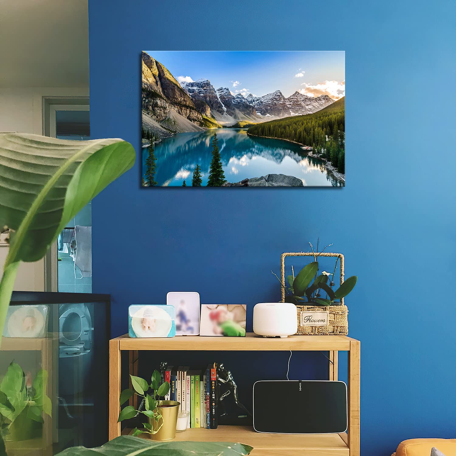 My Easy Art Colorado Wall Art - Snow Mountain & Moraine Lake Canvas Print, 36x24", Framed, Perfect for Living Room Decoration
