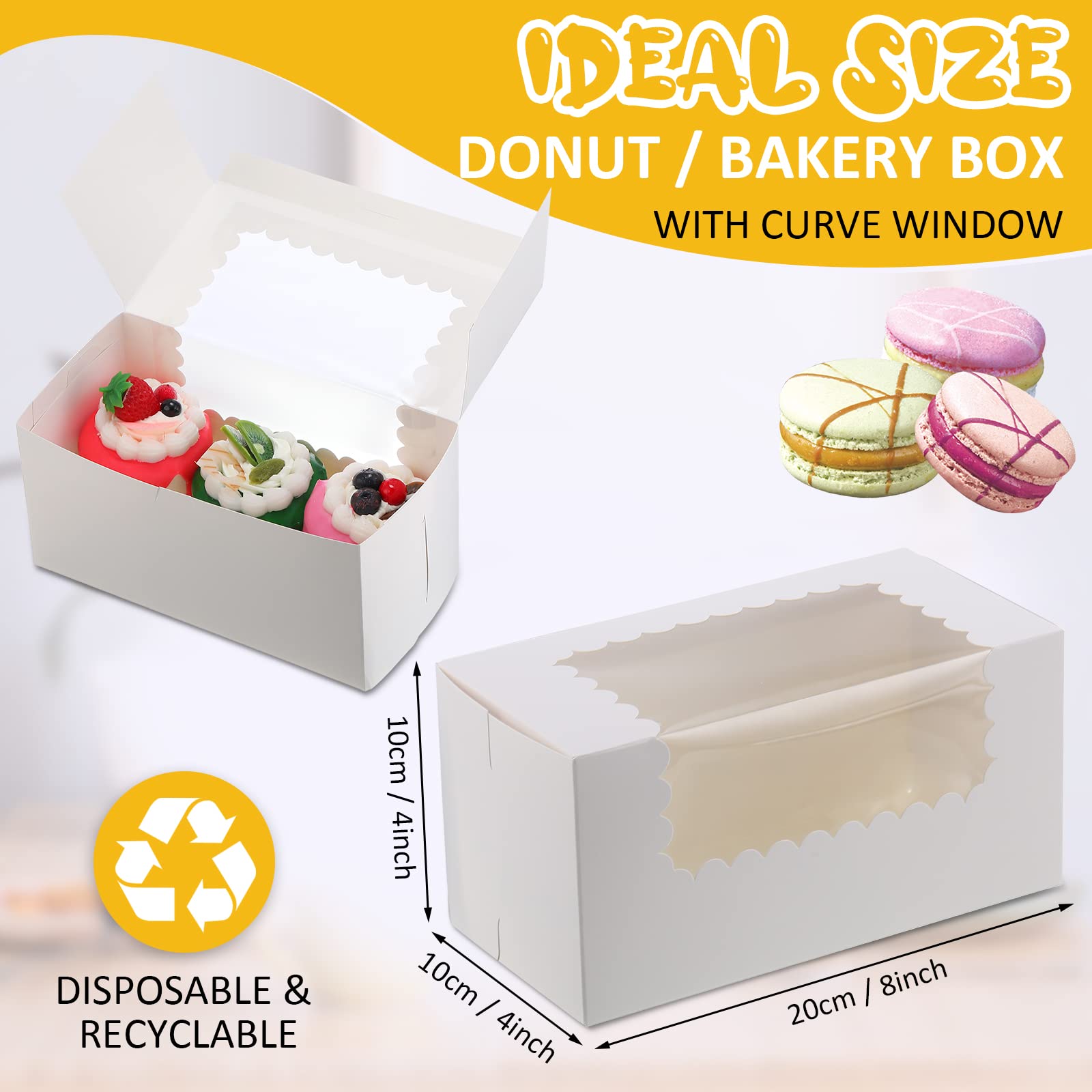Ireer 60 Pack 8X4X4 Inch Bakery Boxes With Window Cookies Boxes Pumpkin Roll Container Donut Boxes Pastry Cake Packaging Safe Fo