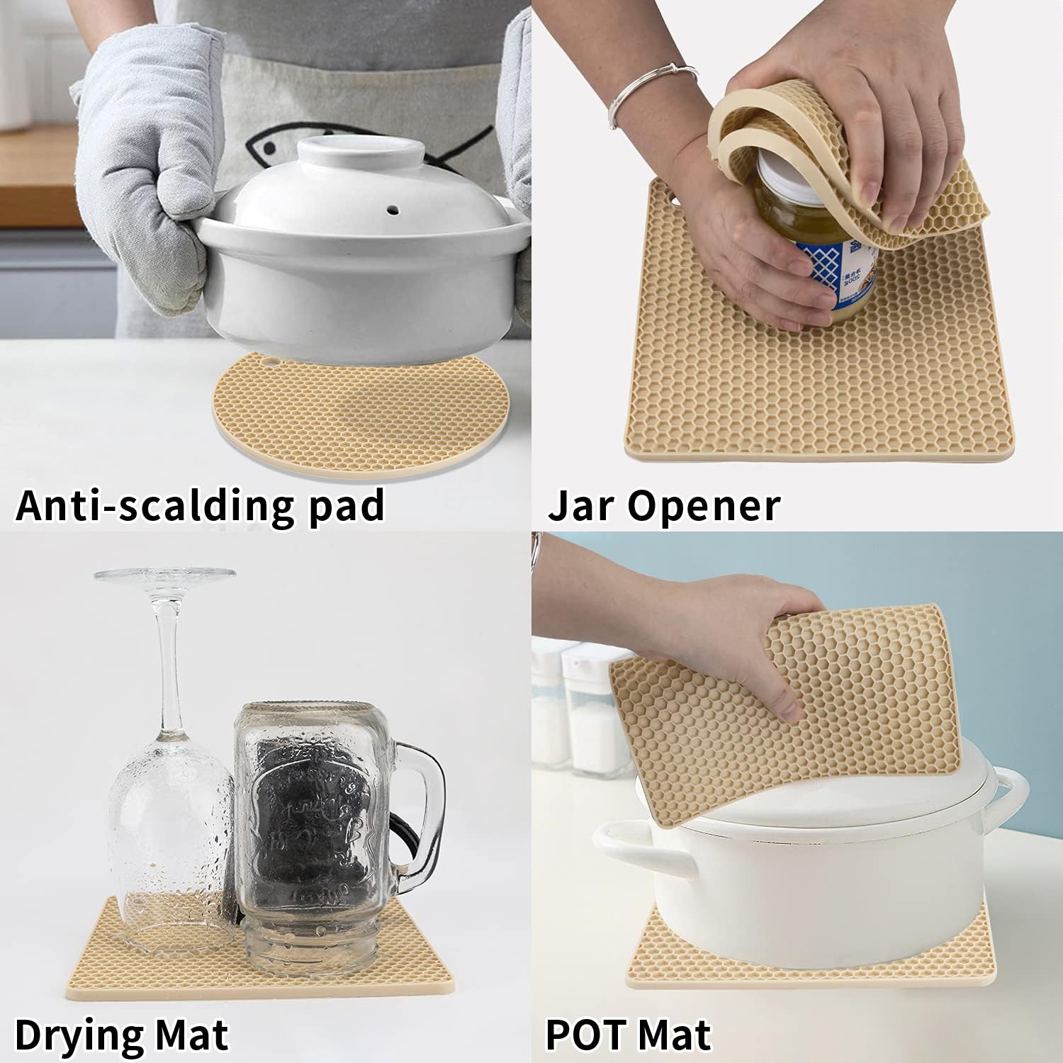 4 Pack Silicone Trivets For Hot Pots And Pans, Pot Holders Hot Pads, Non-Slip & Heat Resistant Silicone Mats For Kitchen Counter