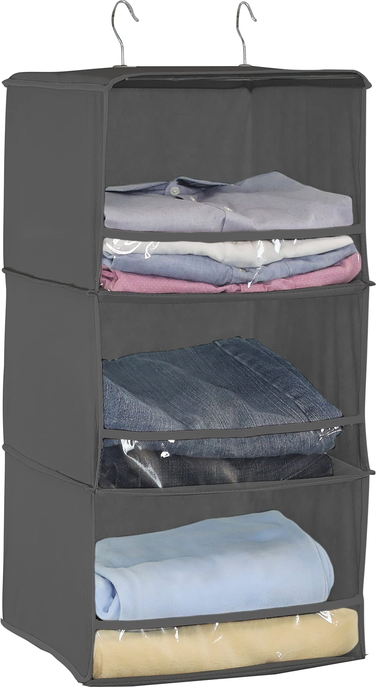 Simple Houseware 3 Shelves Hanging Closet Organizer With Front Stopper, Dark Grey