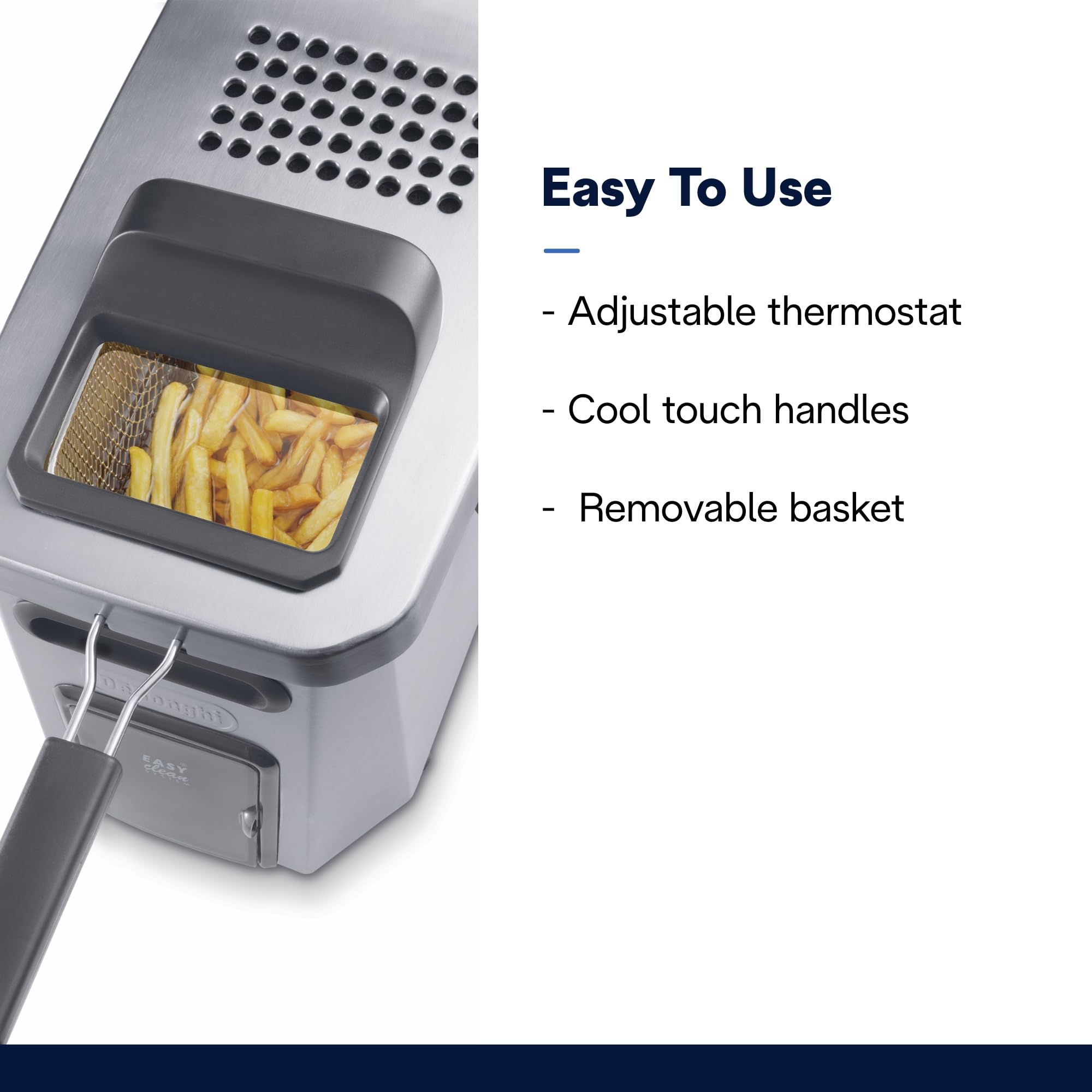 Delonghi Livenza Deep Fryer, Silver - 1-Gallon Oil Capacity - Easyclean System - Adjustable Thermostat - Cool Touch Handles - Di