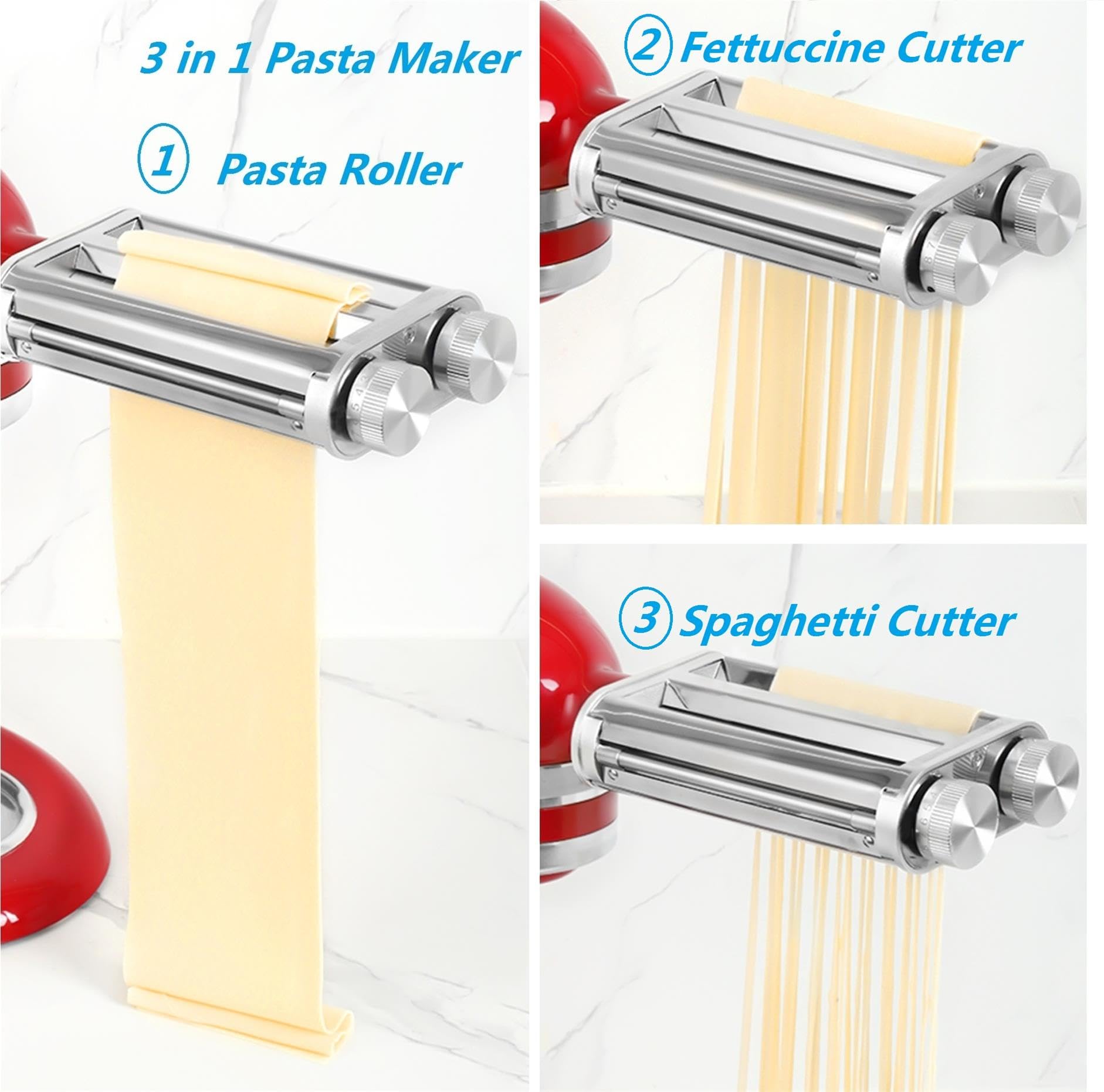 Favorkit Pasta Maker Attachment For Kitchenaid Mixers,3 In 1 Set Included Pasta Sheet Roller, Spaghetti Cutter, Fettuccine Cutte