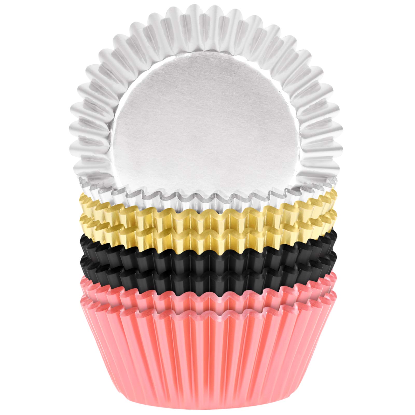 Uratot 100 Pieces Foil Metallic Cupcake Liners Muffin Wrappers Foil Baking Cups Muffin Paper Cases, Rose Gold