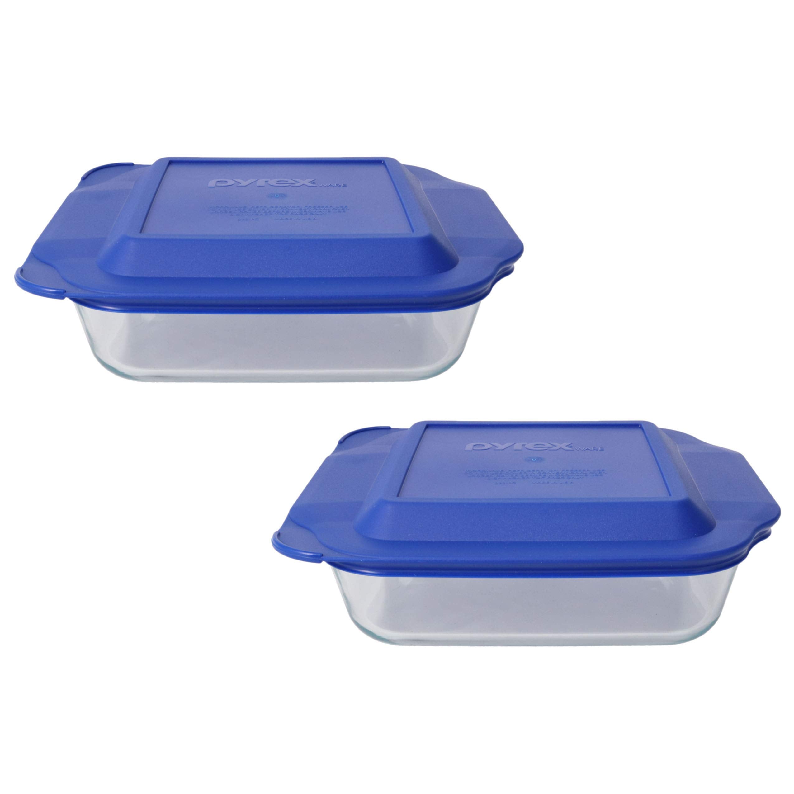 Pyrex 222 2qt Baking Dishes & 222PC Blue Lagoon Lids (2Pack) Made in USA
