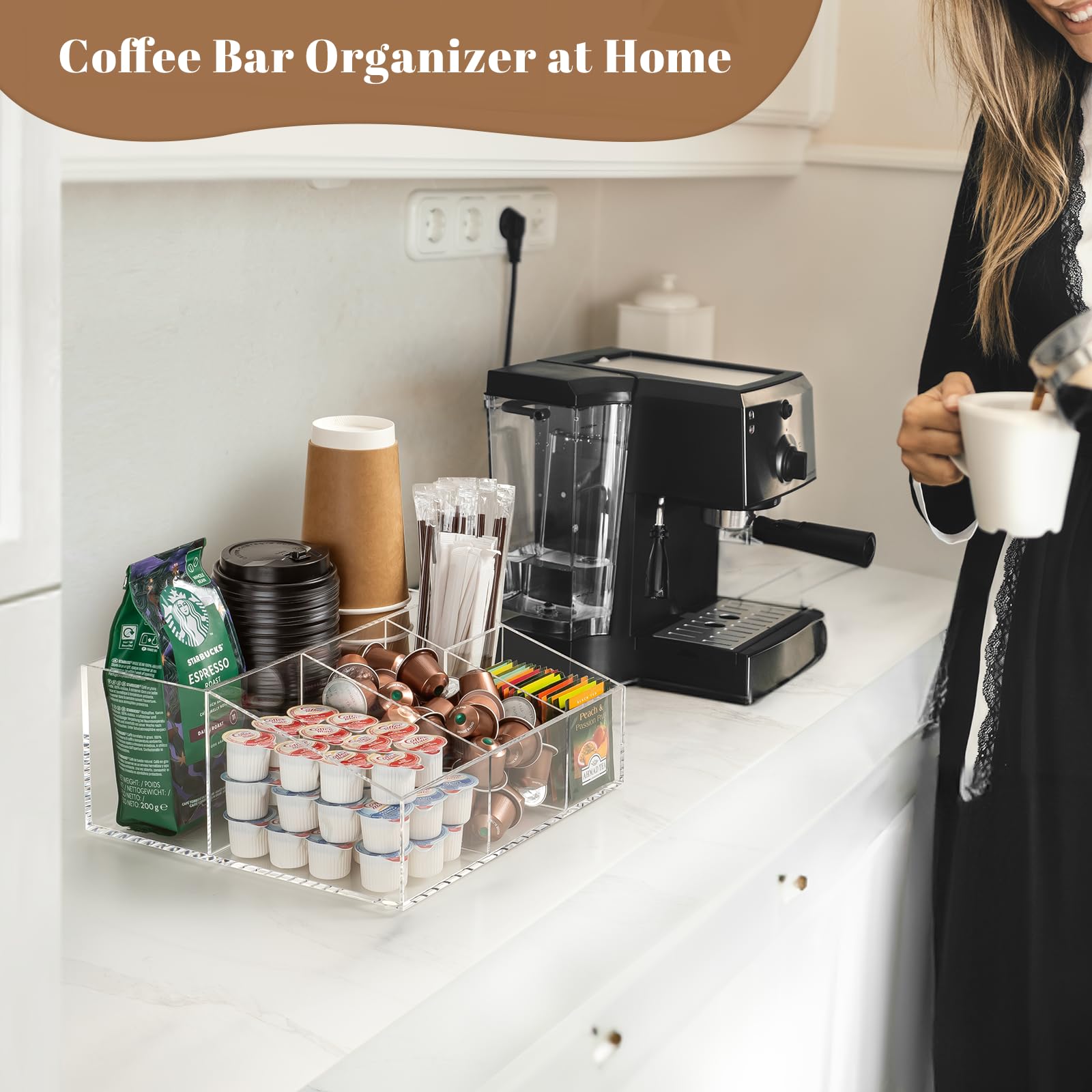 Beygorm Acrylic Coffee Bar Station Organizer For Countertop,Office Breakroom Clear Snack Tea Storage Accessories Holder For Kcup