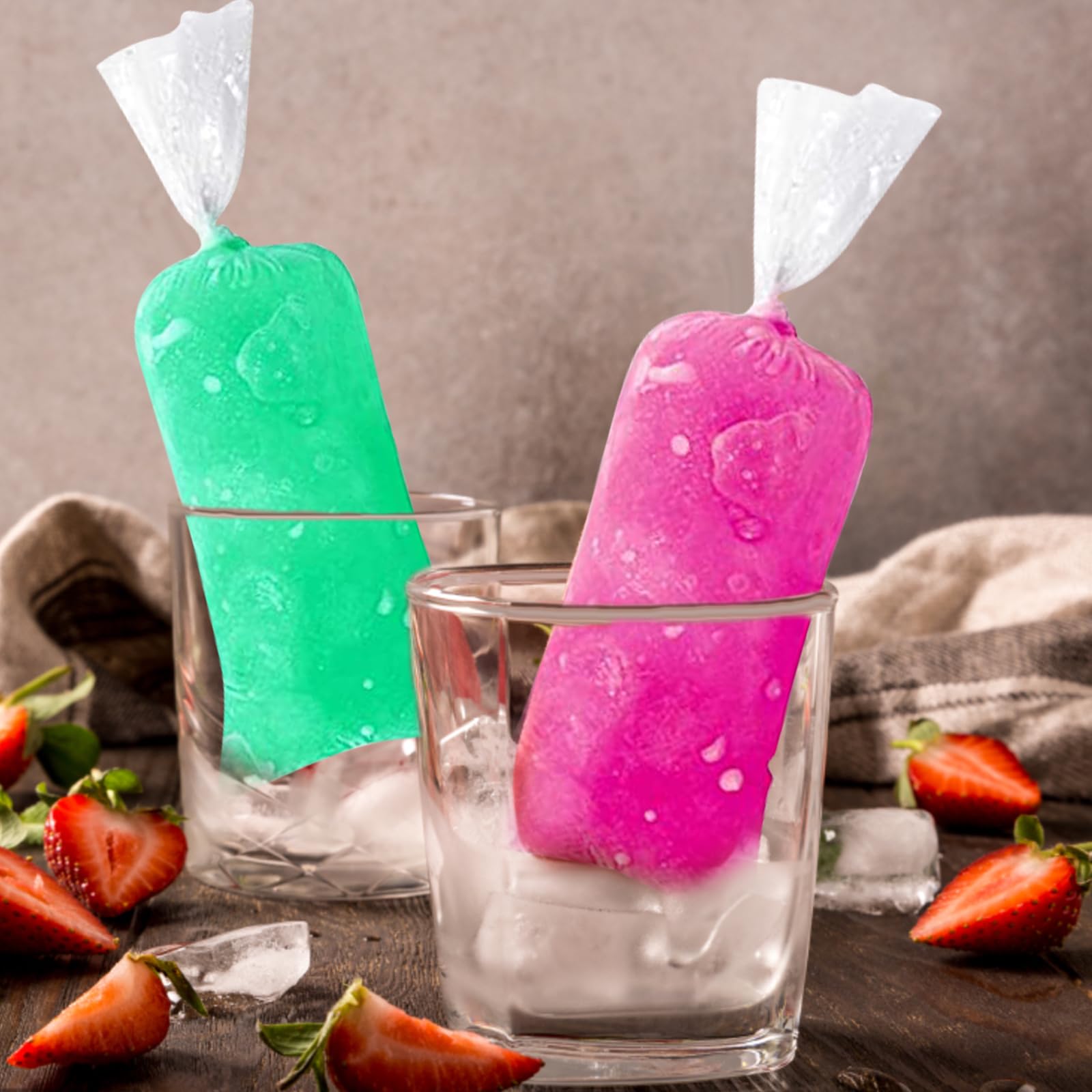 Lomimos 200Pcs Ice Pop Bags, Plastic Disposable Popsicle Ice Lolly Candy Mold Bags With Funnel For Adults Kid Diy Making Freeze