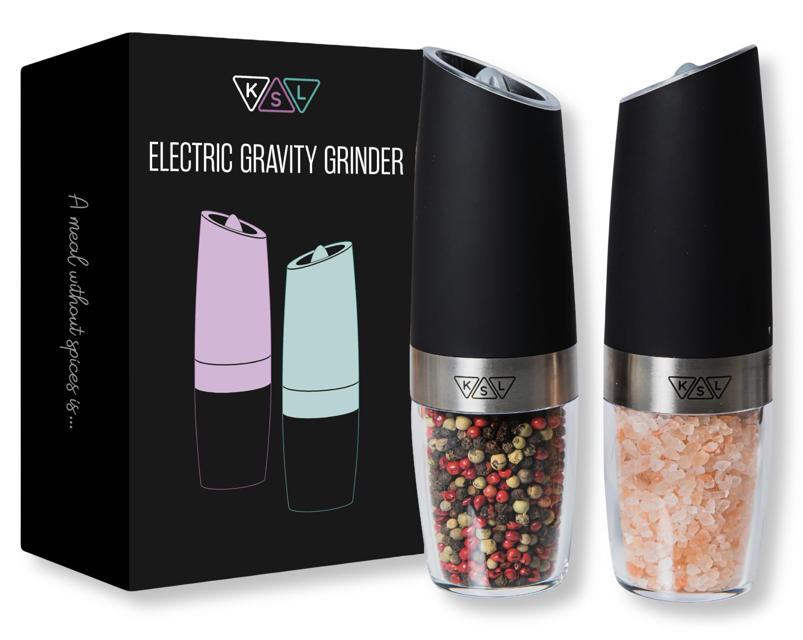 Ksl Gravity Electric Salt And Pepper Grinder Set - Mother'S Day Gift - Adjustable Motorized Electrical Powered Auto Shakers-Auto