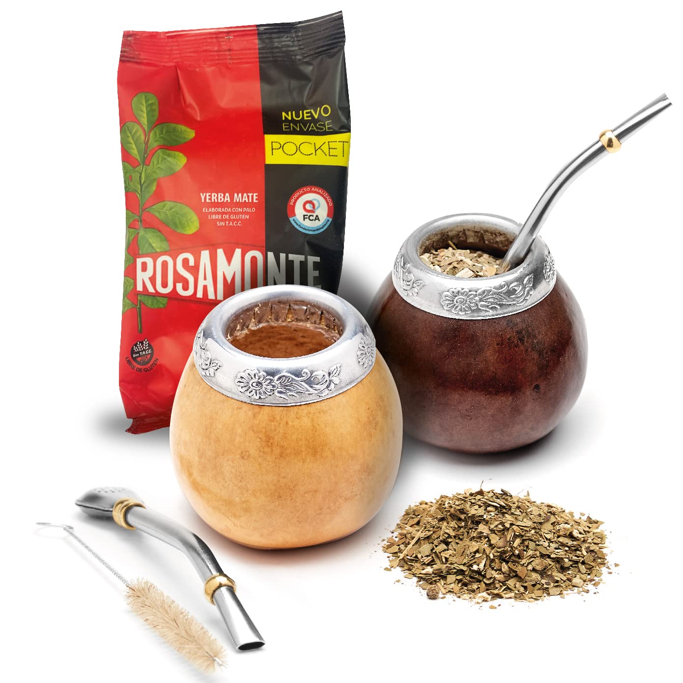 Balibetov Set Of 2 Yerba Mate Gourd And 1 Pack Of 100Gr - 35Oz Of Yerba Mate - Yerba Mate Cup Argentina - 2 Mate Cup, 2 Bombilla