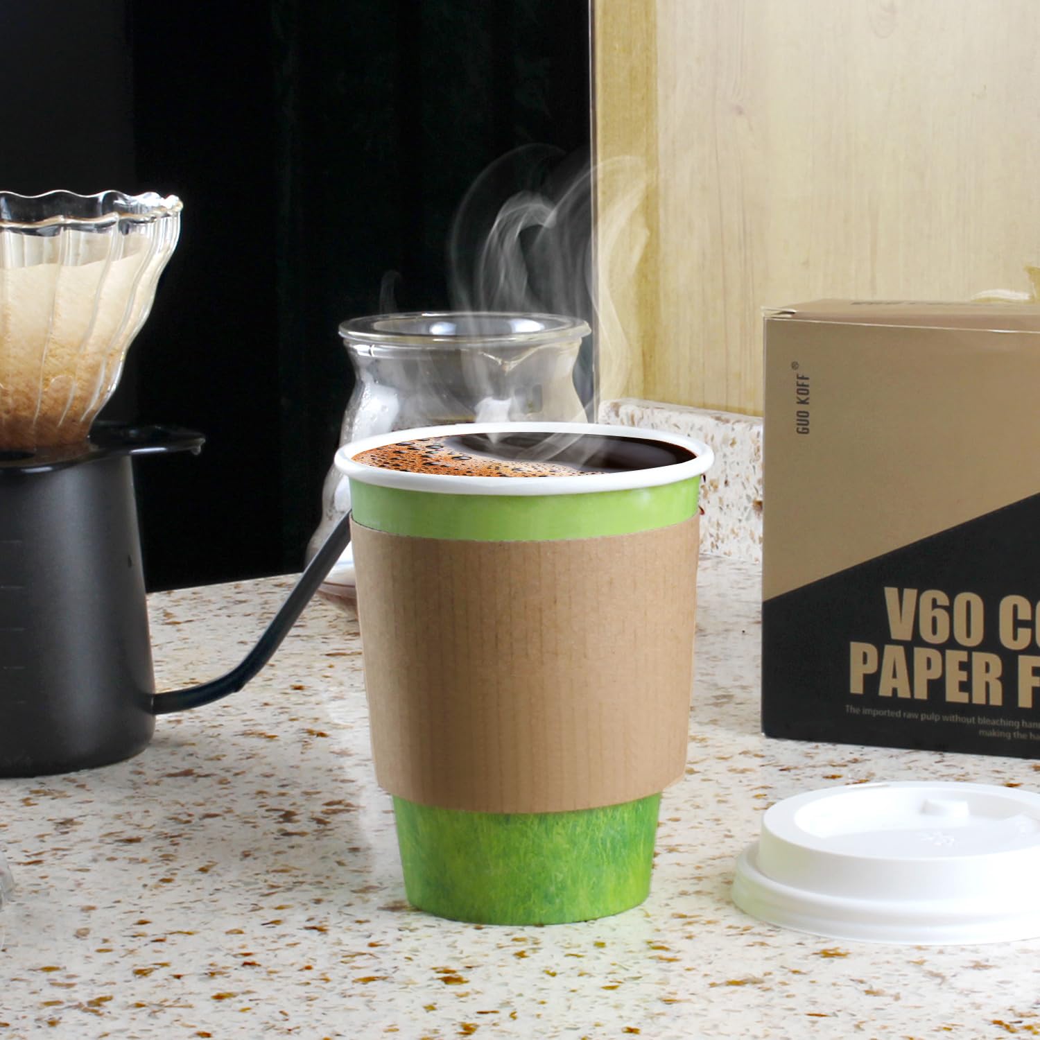Coffee Cups Special Green Grass Design, Disposable Hot Paper Cup,To Go Hot Cups For Coffee, Hot Liquid, Chocolate, Juice,Suitabl