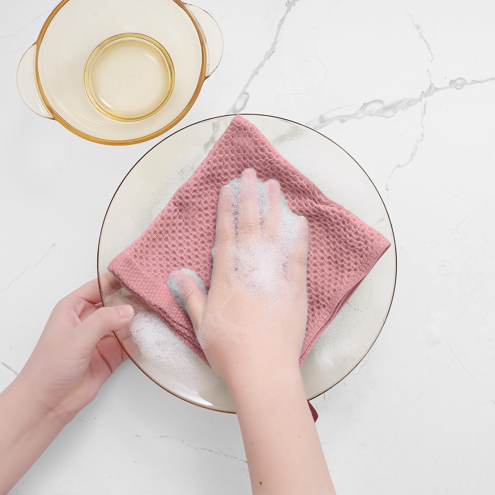 Homaxy 100% Cotton Waffle Weave Kitchen Dish Cloths, Ultra Soft Absorbent Quick Drying Dish Towels, 12 x 12 Inches, 6-Pack, Drie