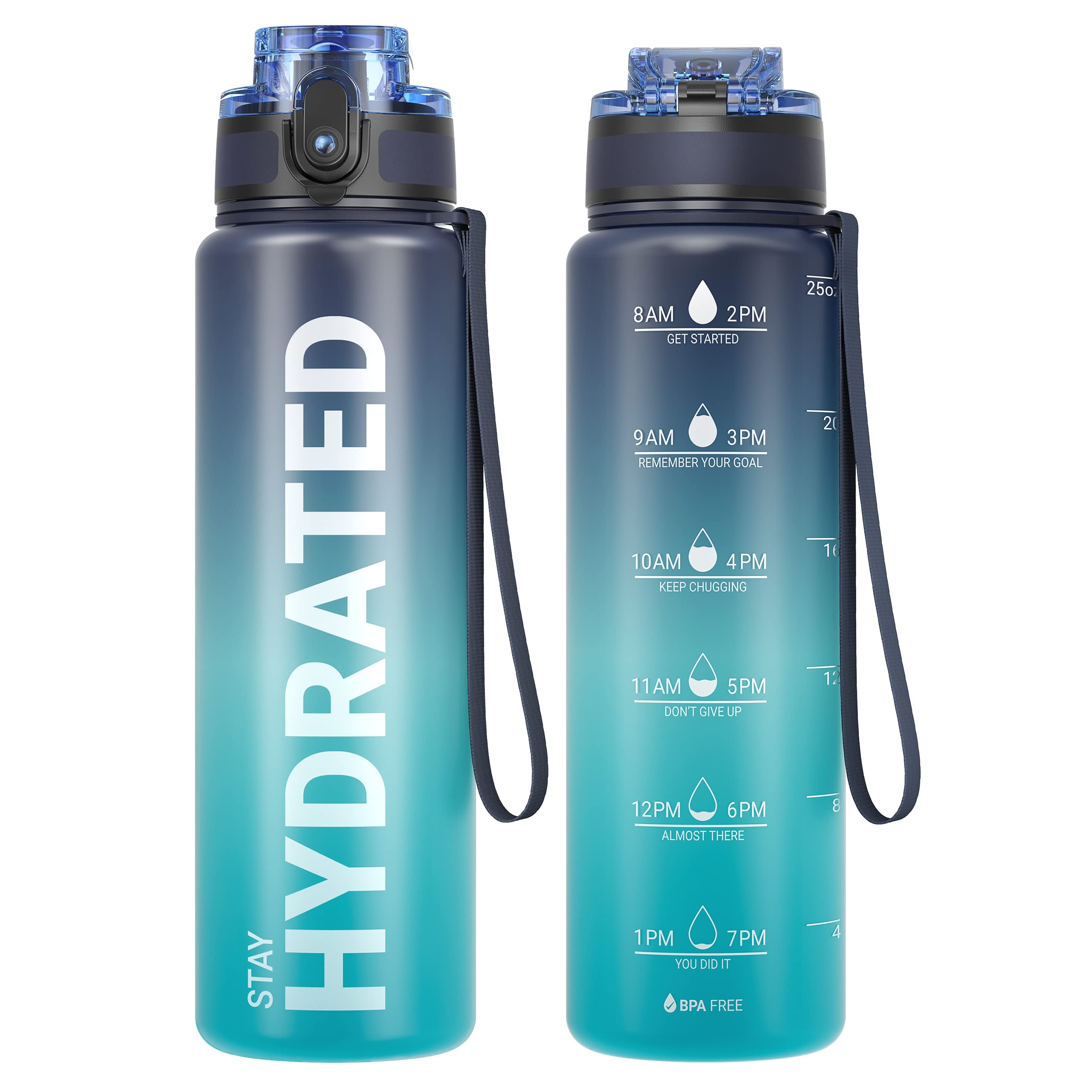Sahara Sailor Water Bottles, 25oz Motivational Sports Water Bottle with Time Marker - Times to Drink - Tritan, BPA Free, Wide Mo
